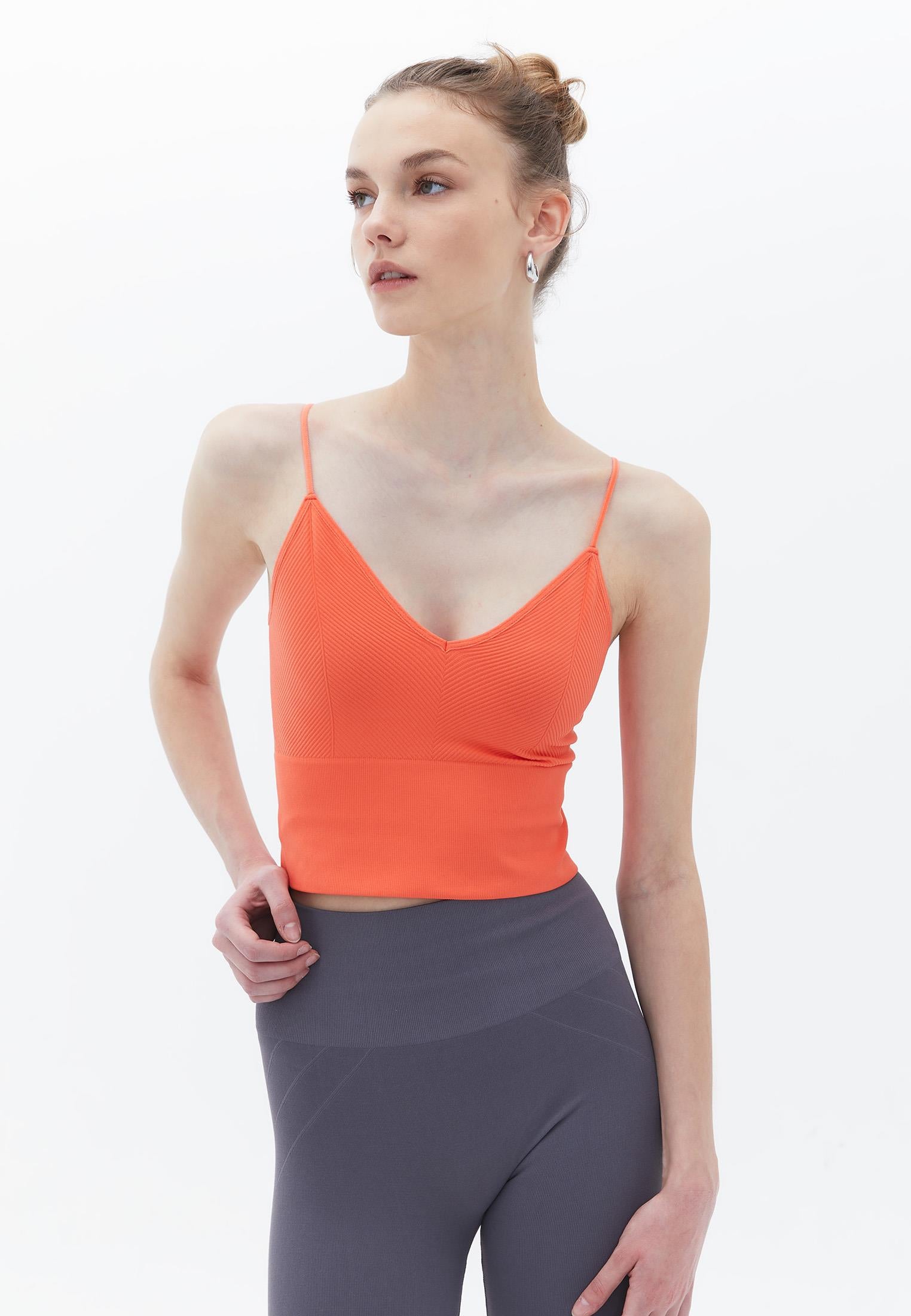 Jacquard Patterned V Neck Tank Top - HOT CORAL