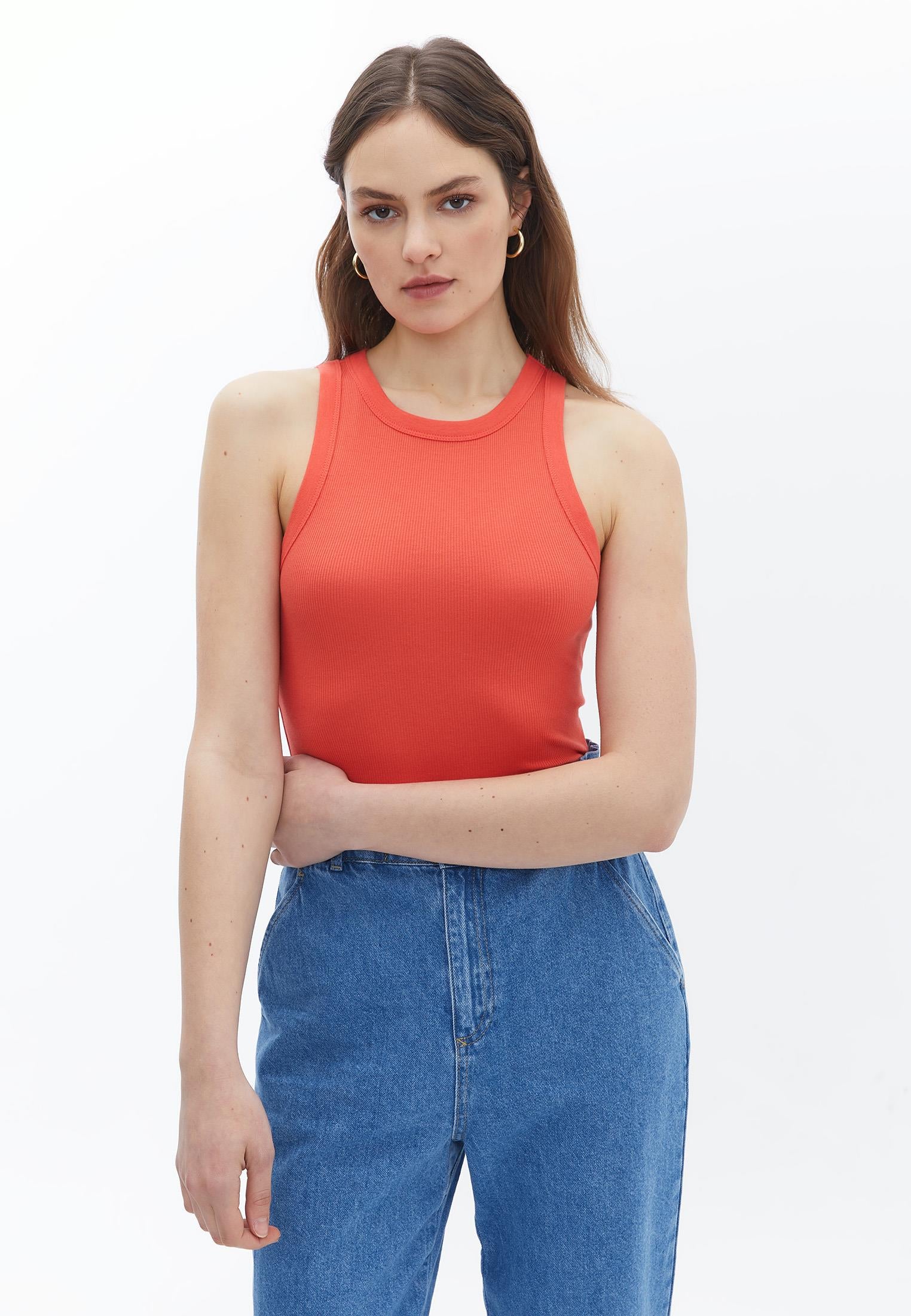 Halter Neck Sleeveless Tank - HOT CORAL