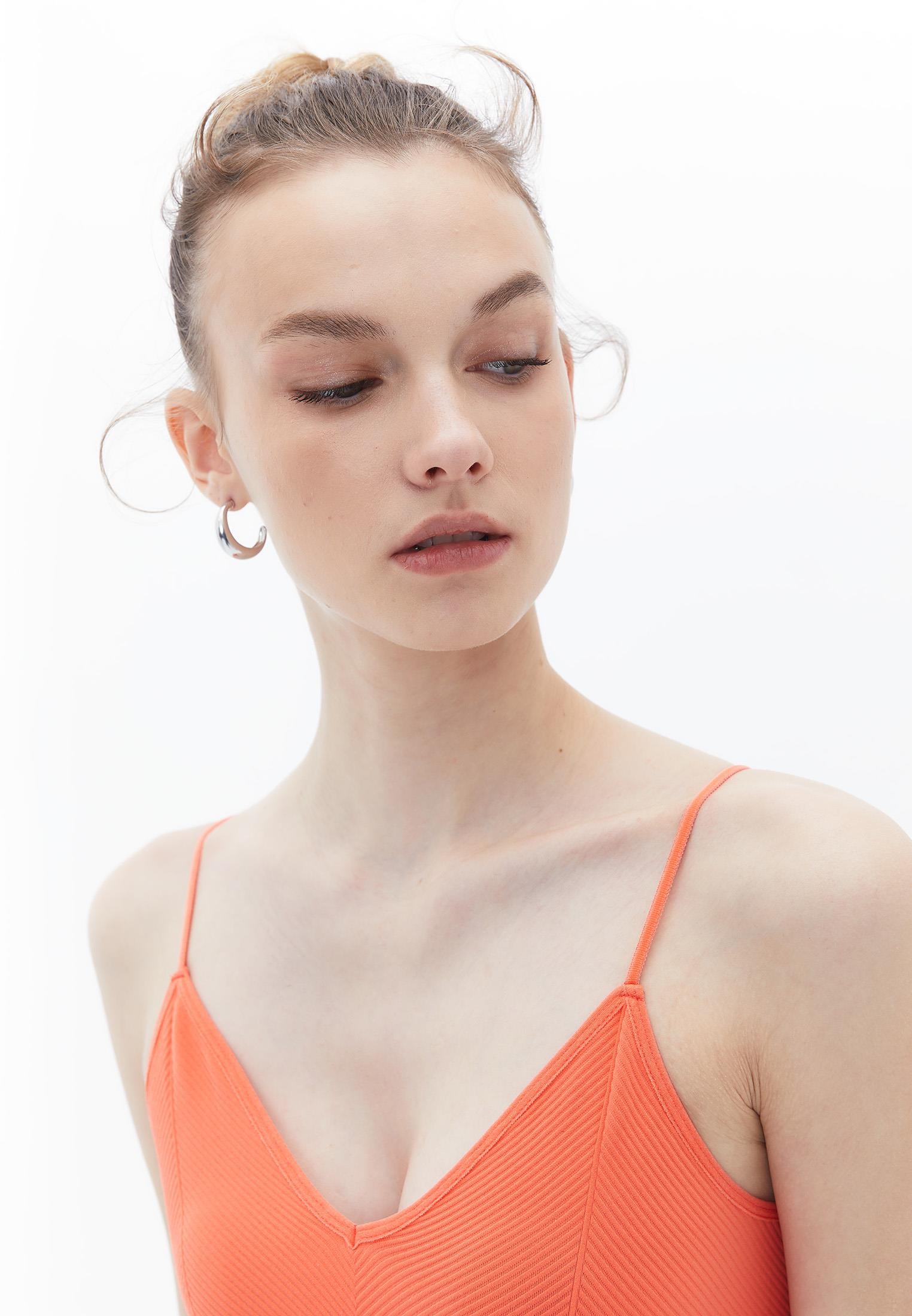 Jacquard Patterned V Neck Tank Top - HOT CORAL