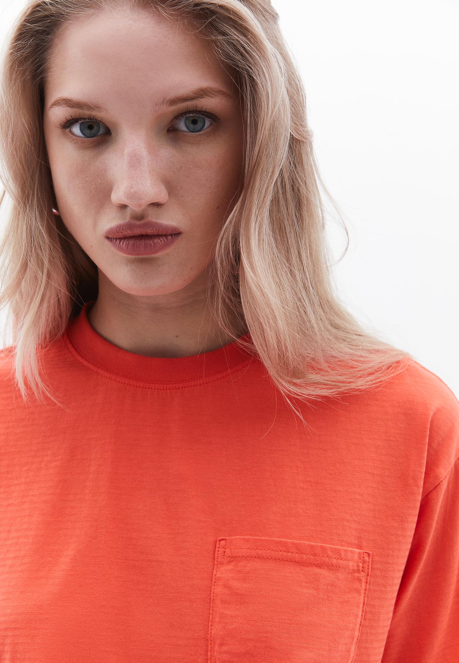 Cropped T-Shirt With Pocket Detail - HOT CORAL