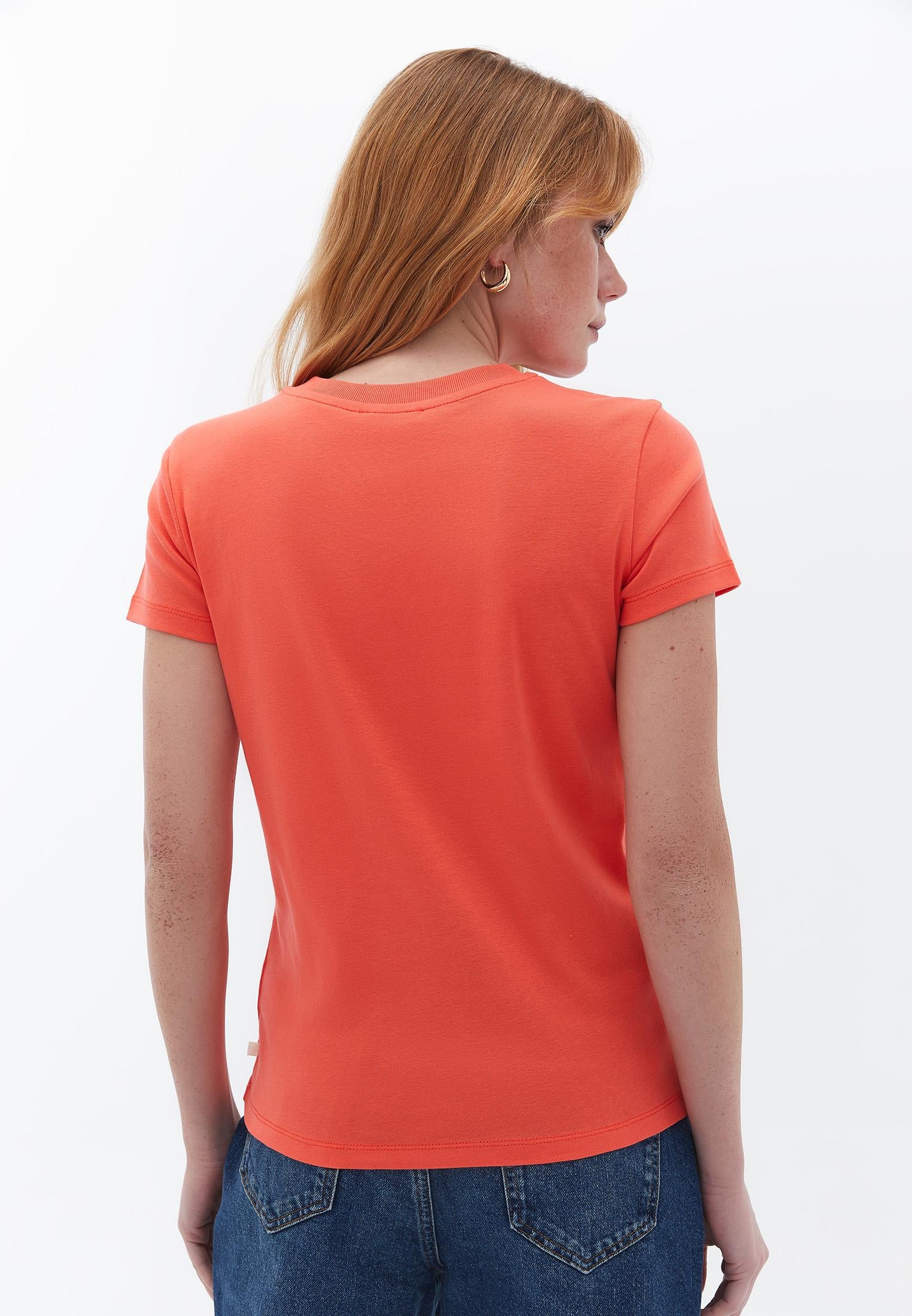 Crew Neck Loose Fit T-Shirt - HOT CORAL