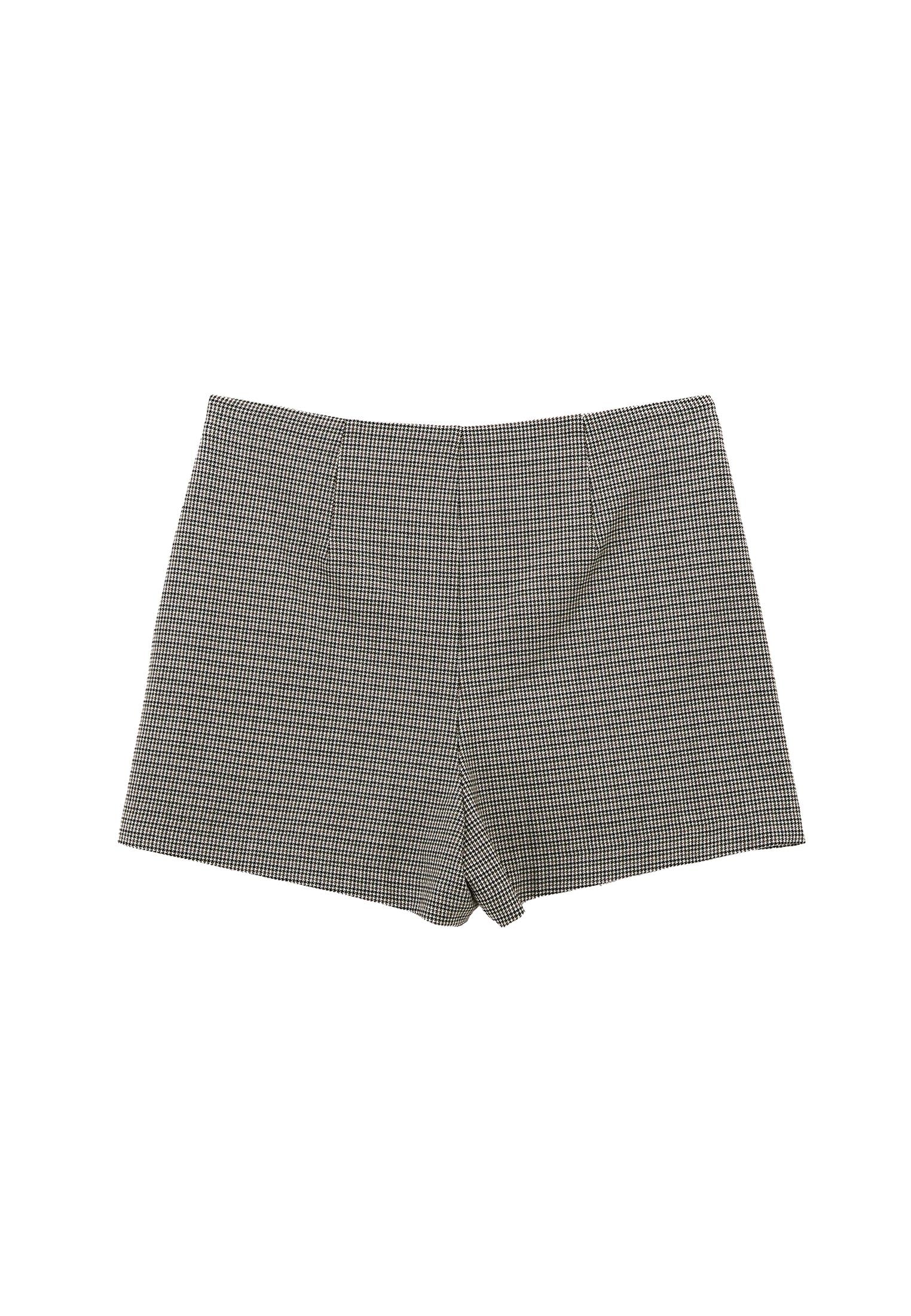 Wool Short With Button Details - HOUNDSTOOTH COMB