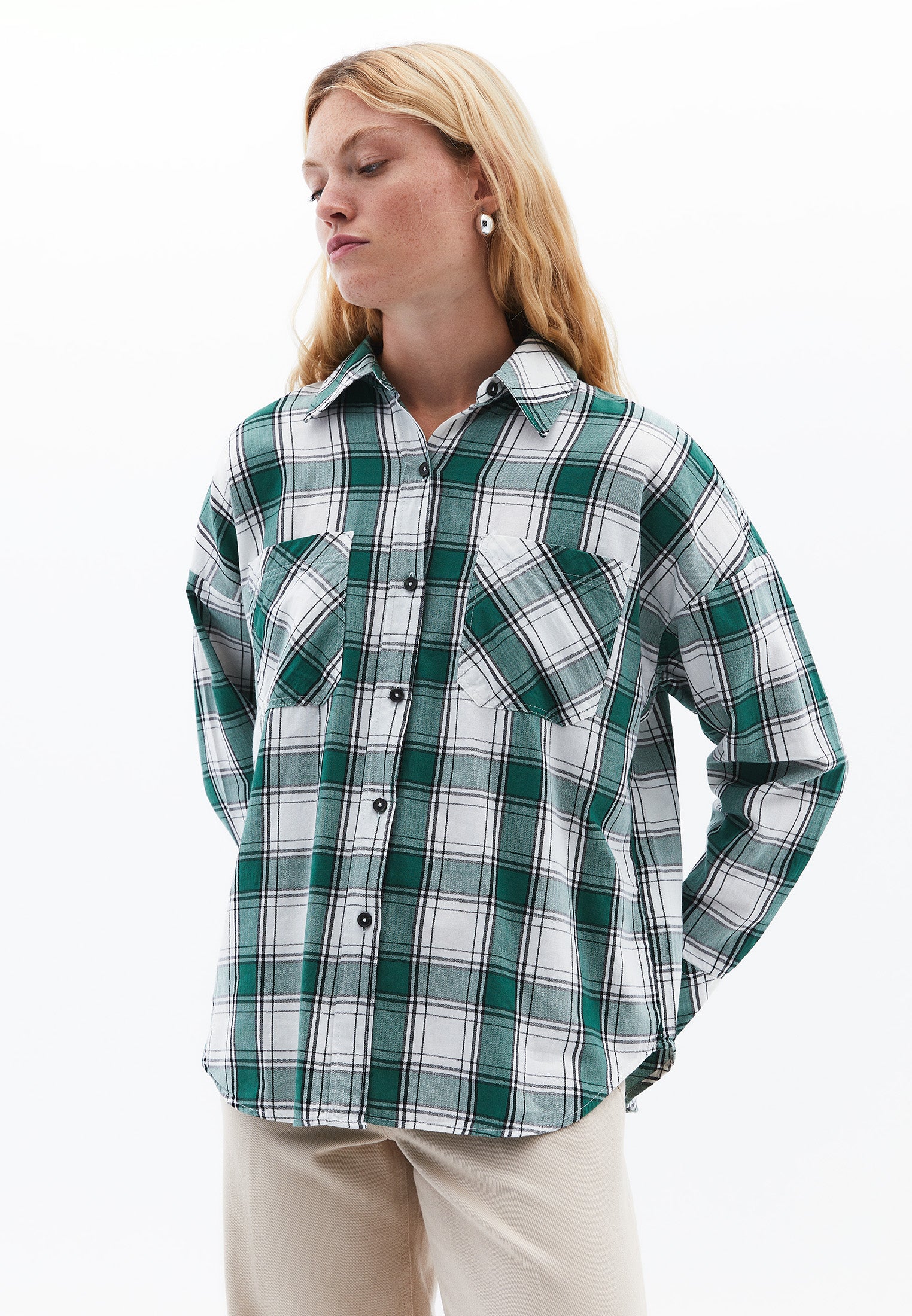 Oversize Buttoned Shirt - HUNTER GREEN CHECK