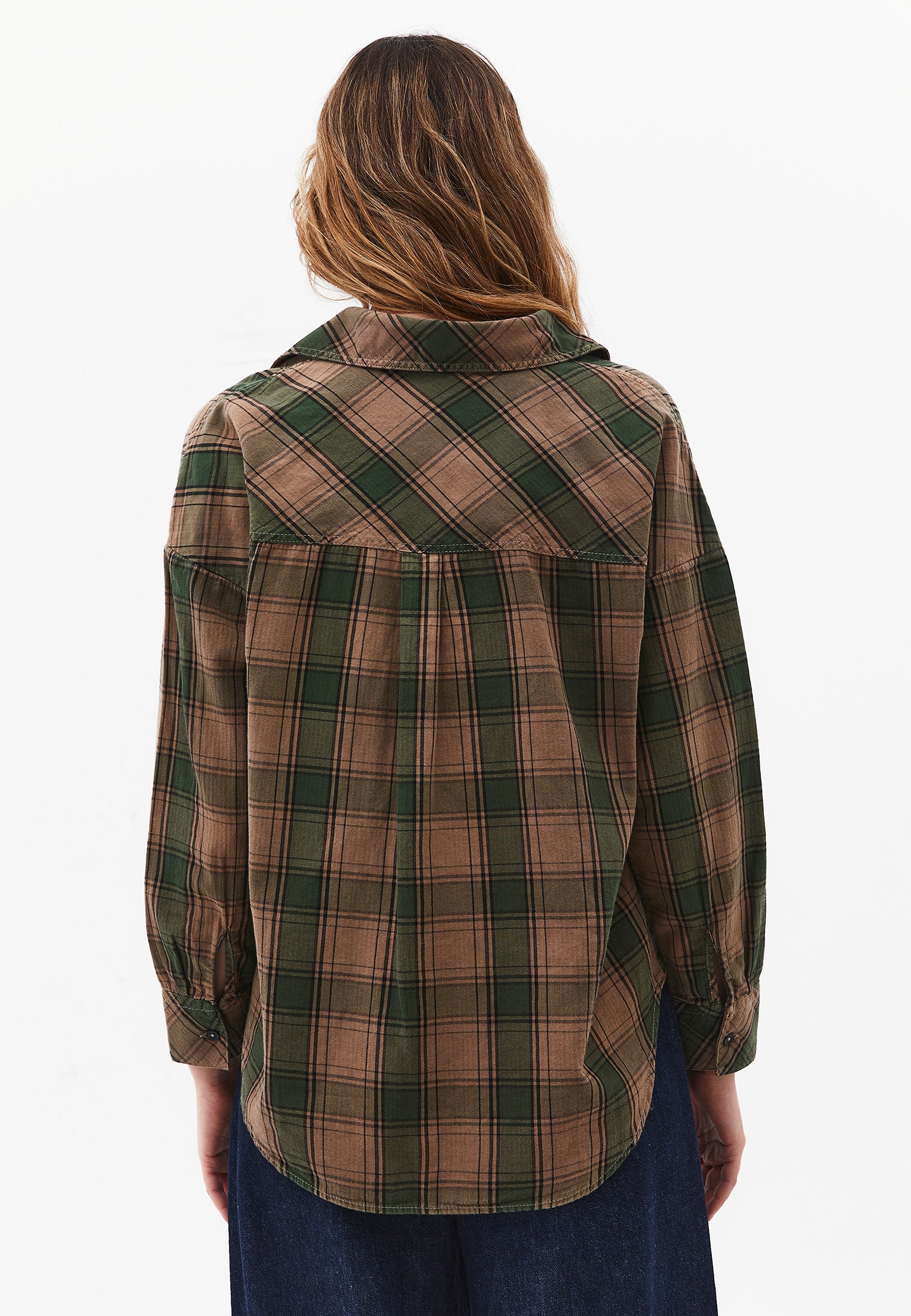 Oversized Buttoned Long Sleeve Shirt - HUNTER GREEN CHECK
