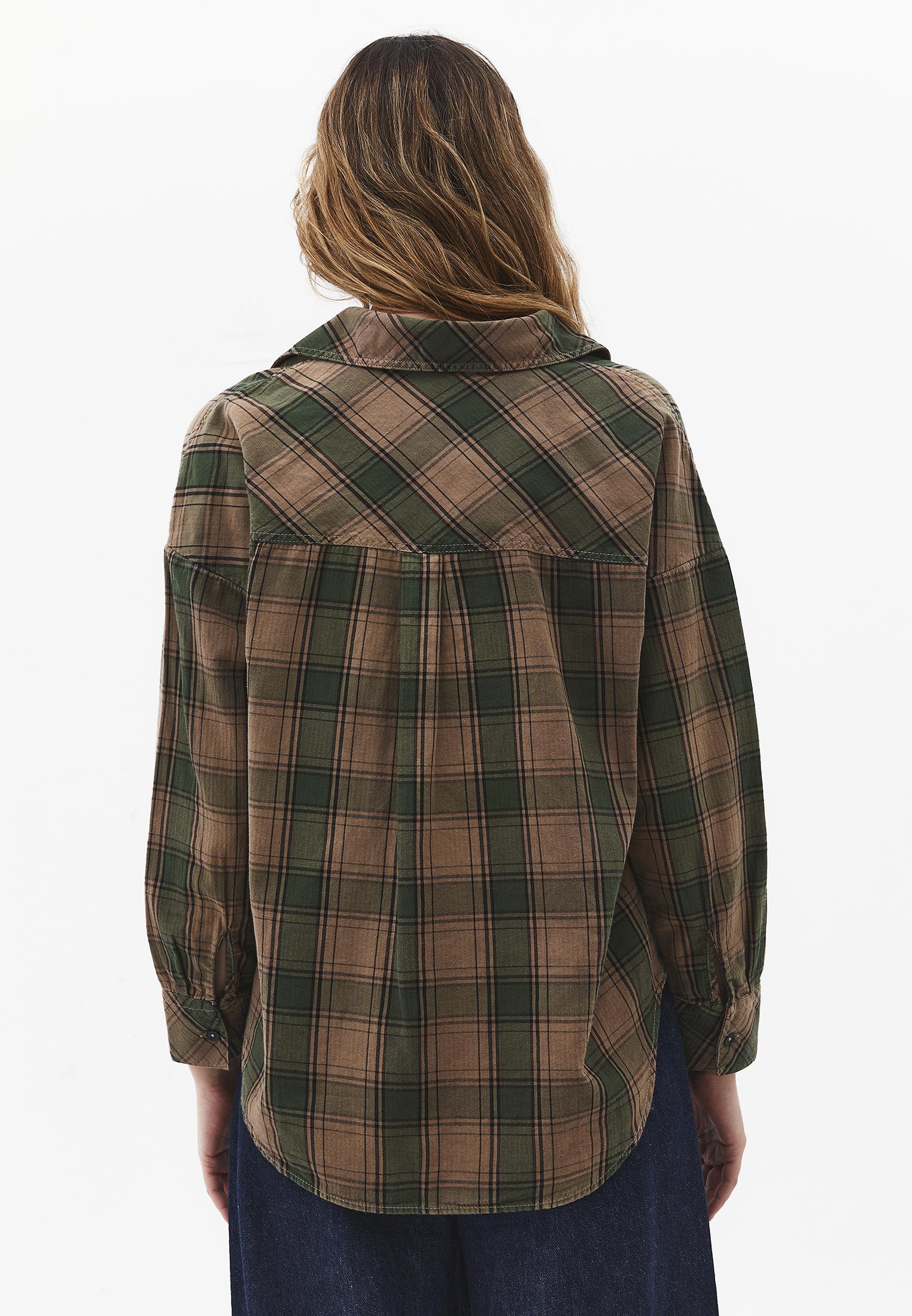 Oversized Buttoned Long Sleeve Shirt - HUNTER GREEN CHECK