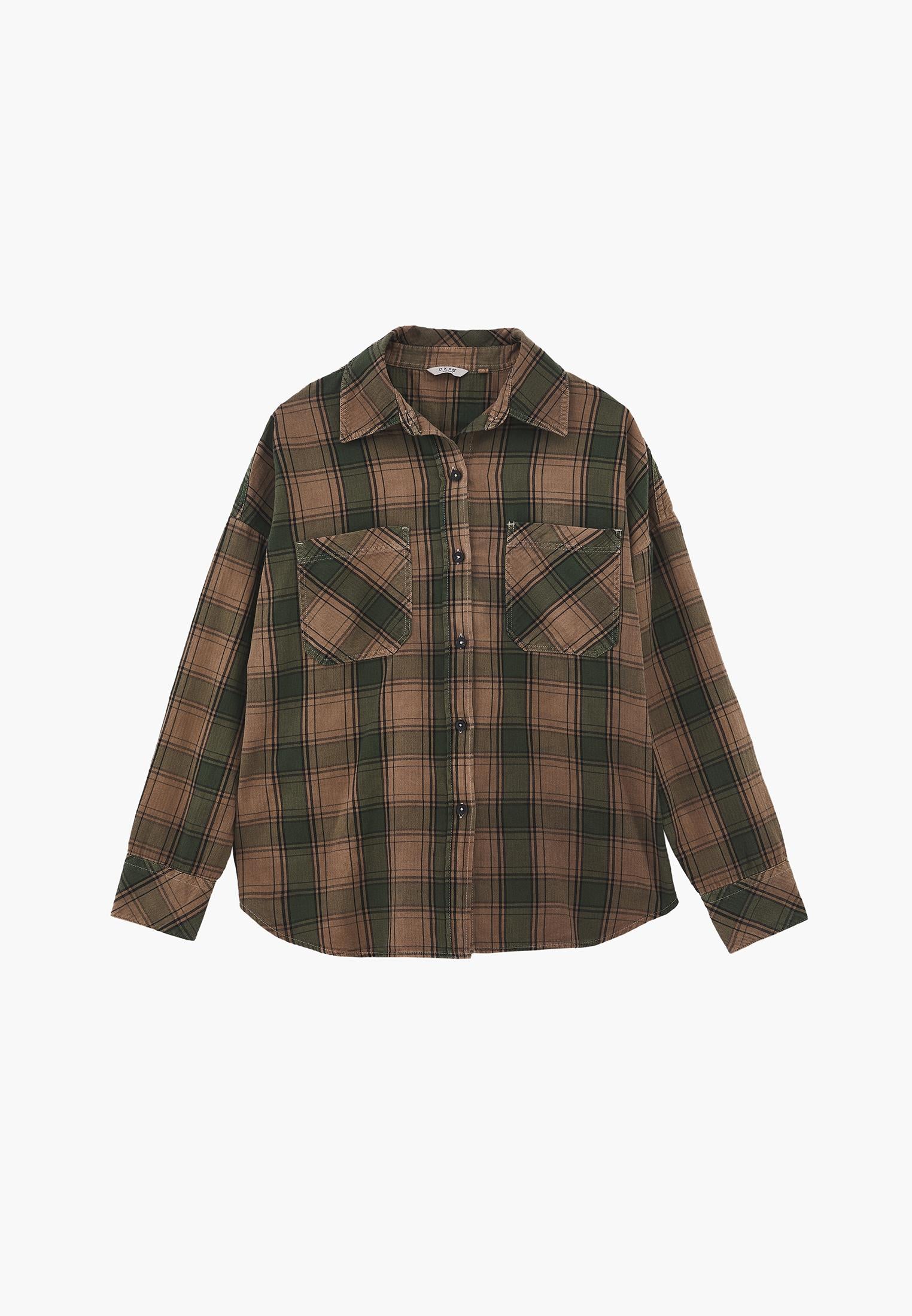 Oversized Buttoned Long Sleeve Shirt - HUNTER GREEN CHECK