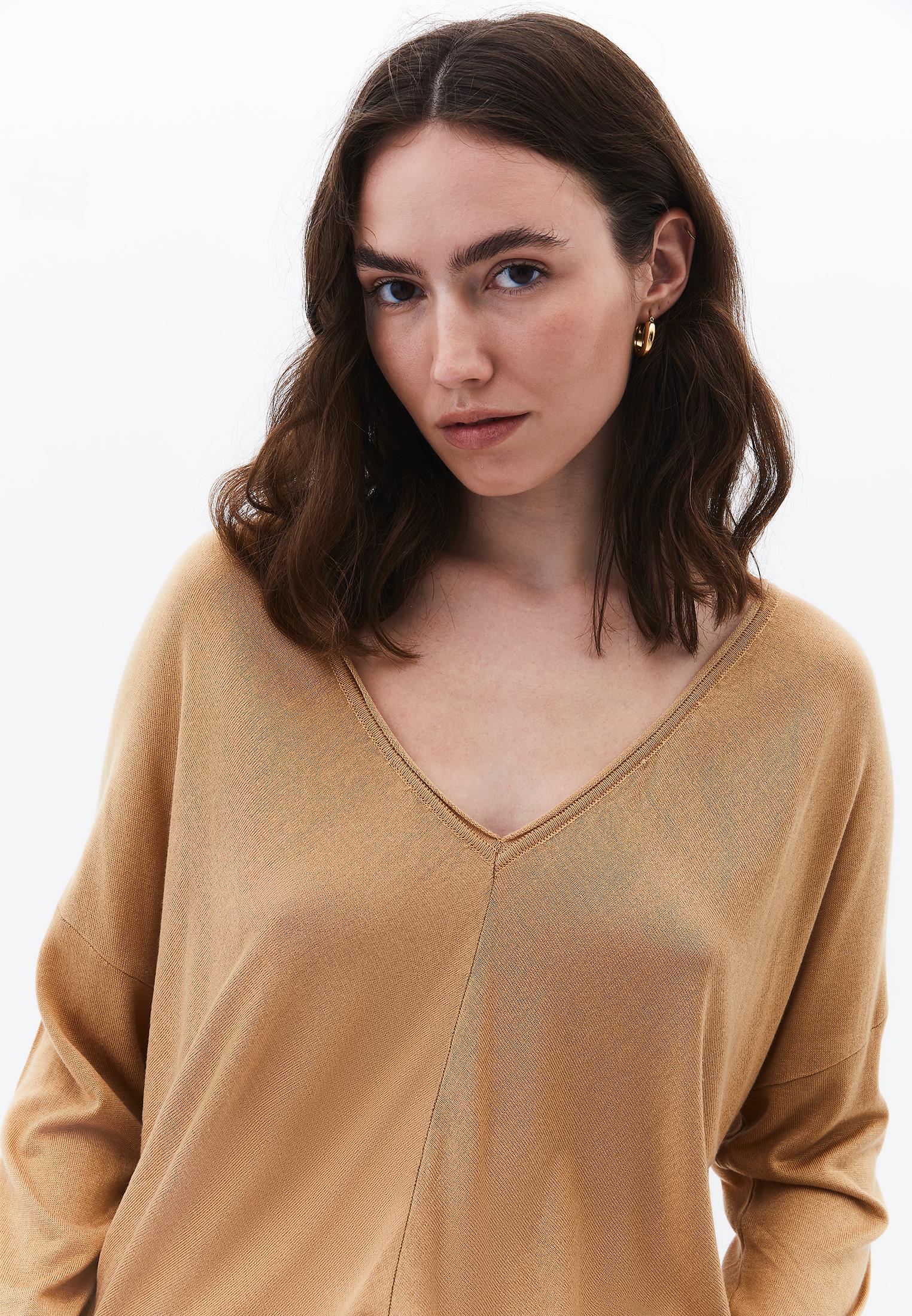 V Neck Long Sleeve Sweater - ICED COFFEE