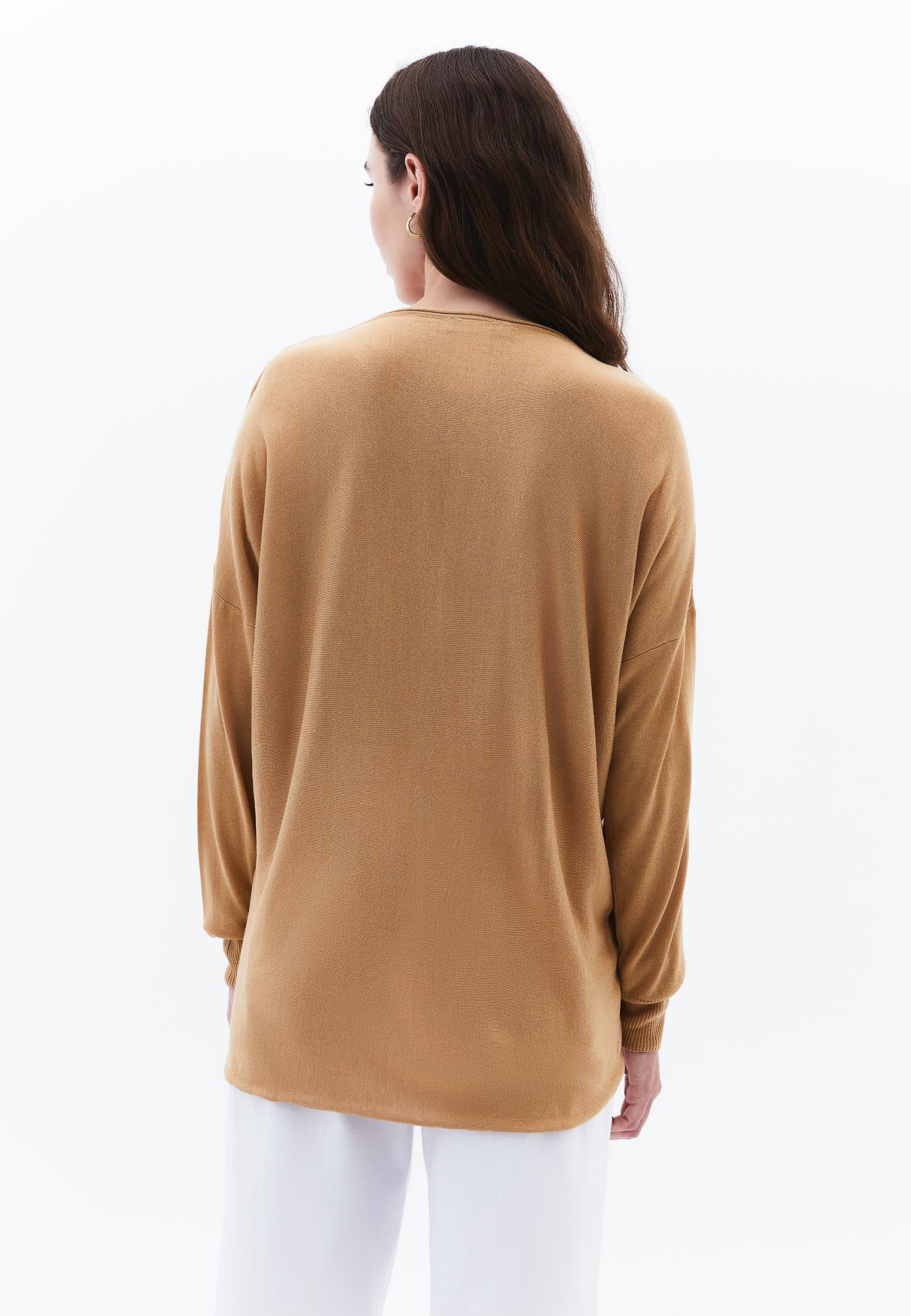 V Neck Long Sleeve Sweater - ICED COFFEE