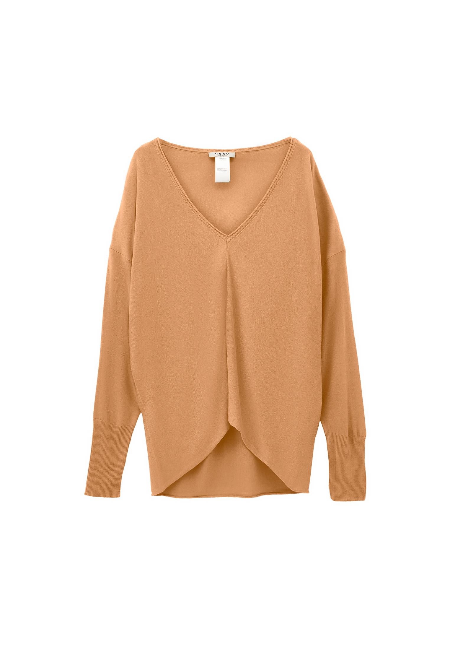 V Neck Long Sleeve Sweater - ICED COFFEE