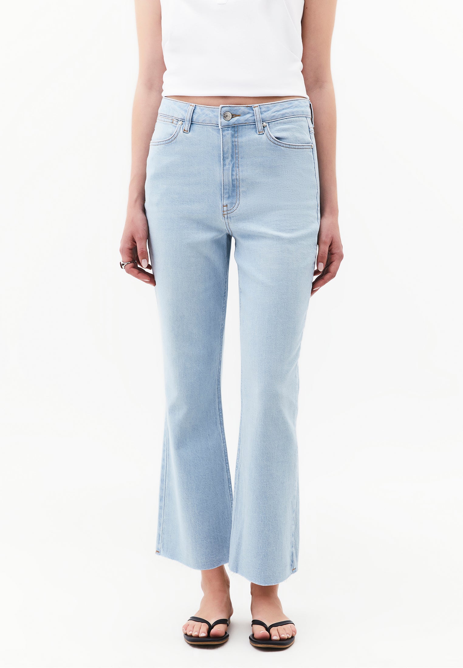 Denim High Waist Short Flared Pants - ICE BLUE DENIM