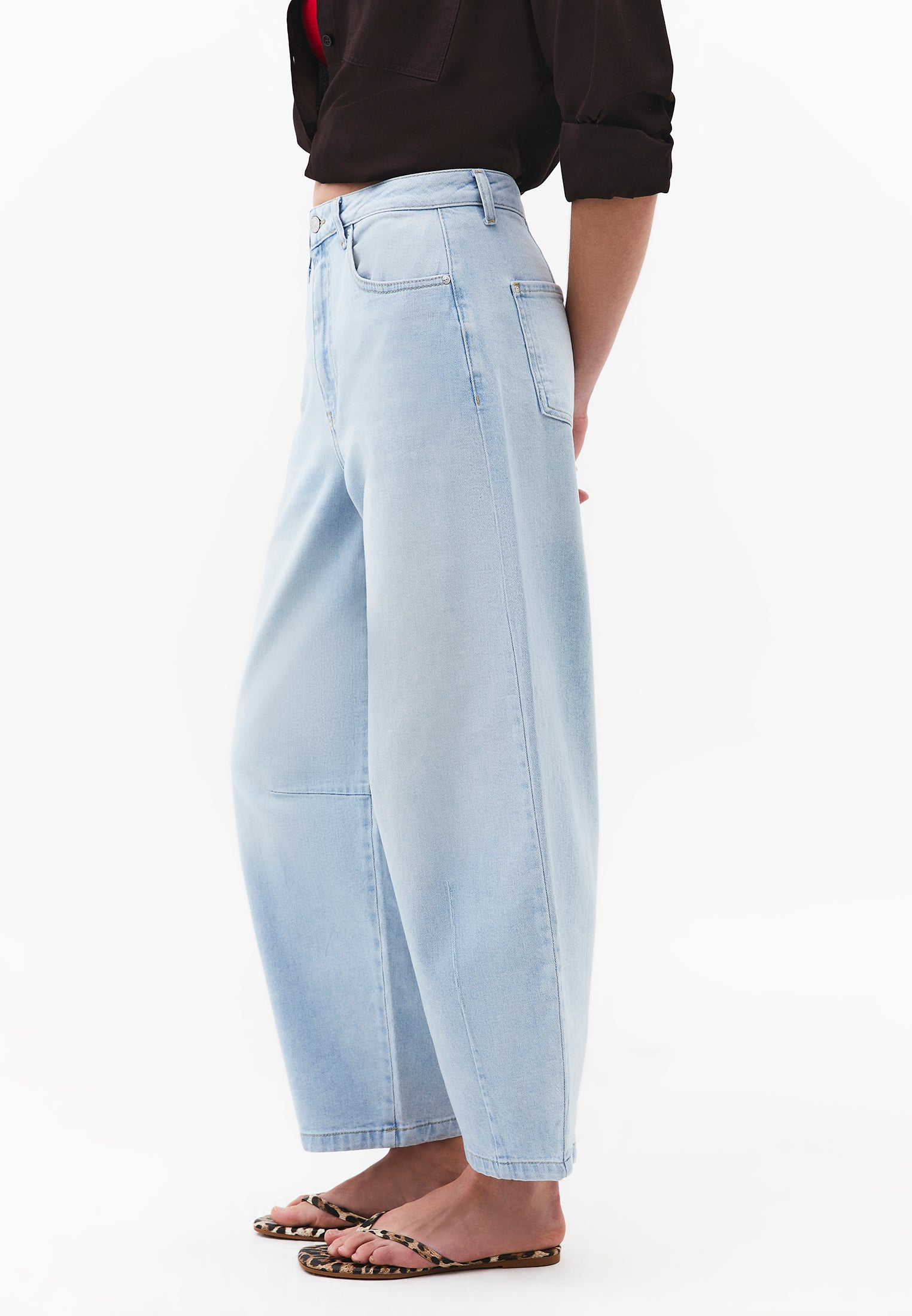 Barrel Cut Pants With Slit Detail - ICE BLUE DENIM