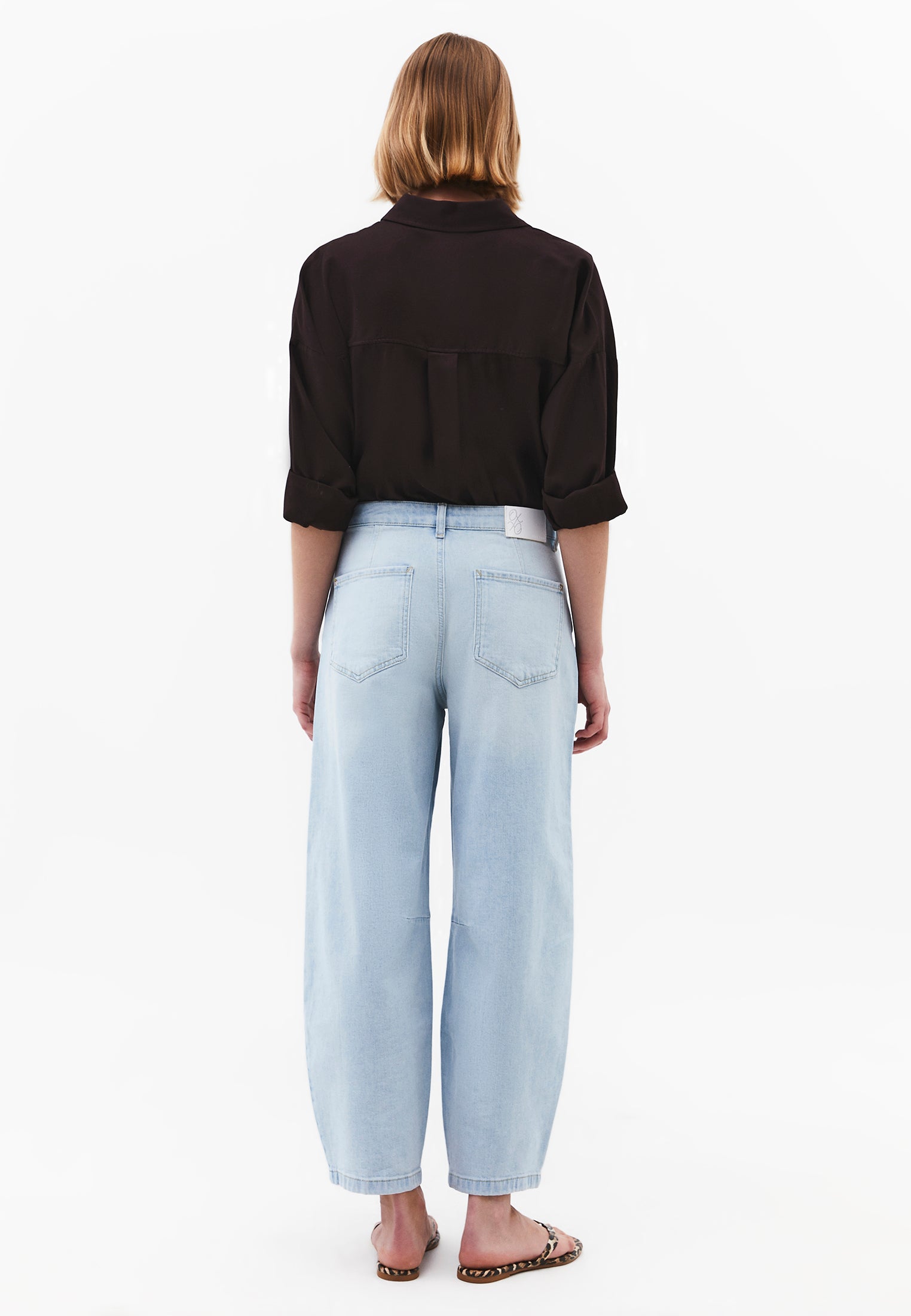Barrel Cut Pants With Slit Detail - ICE BLUE DENIM
