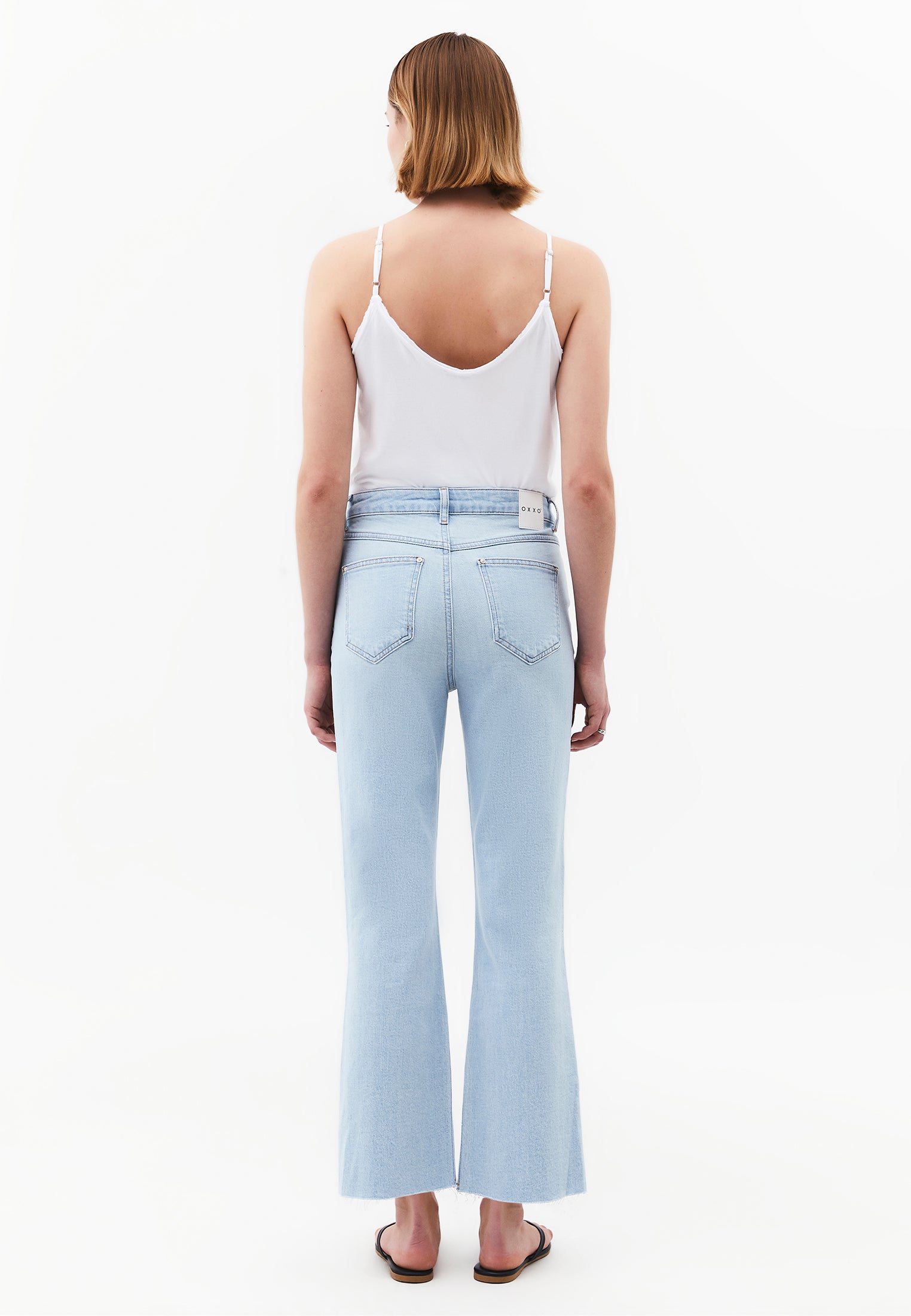 Denim High Waist Short Flared Pants - ICE BLUE DENIM