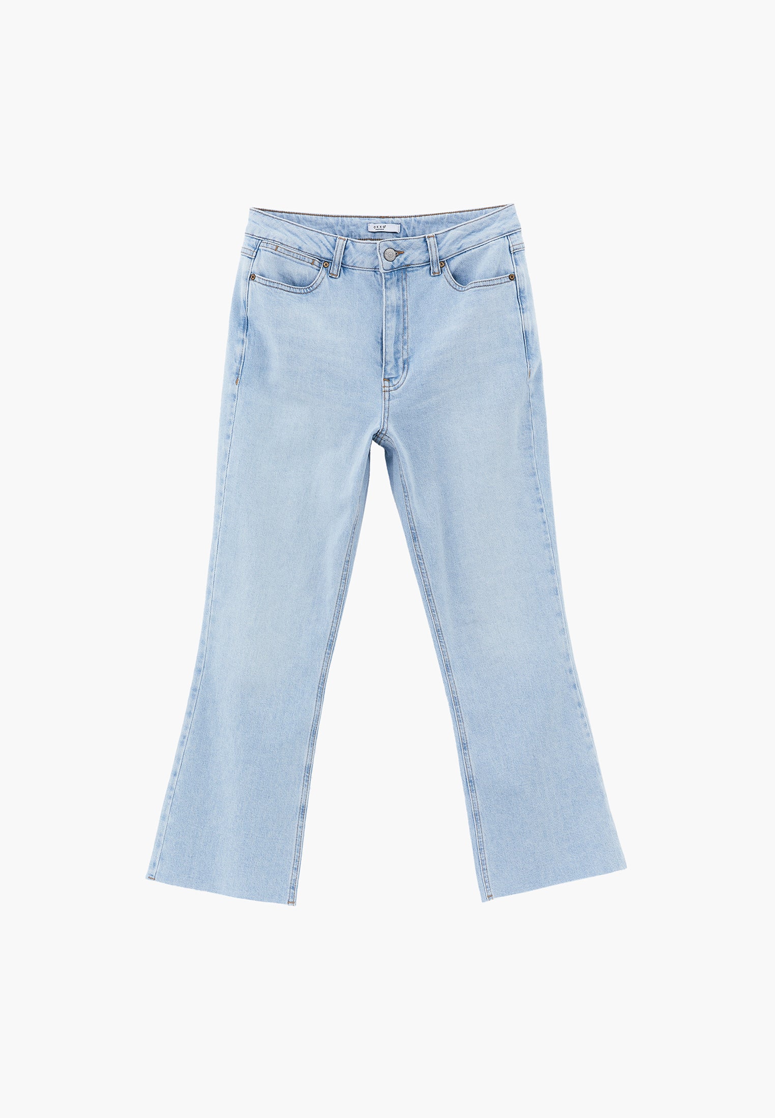 High Waist Pocketed Short Flared Leg Pants - ICE BLUE DENIM