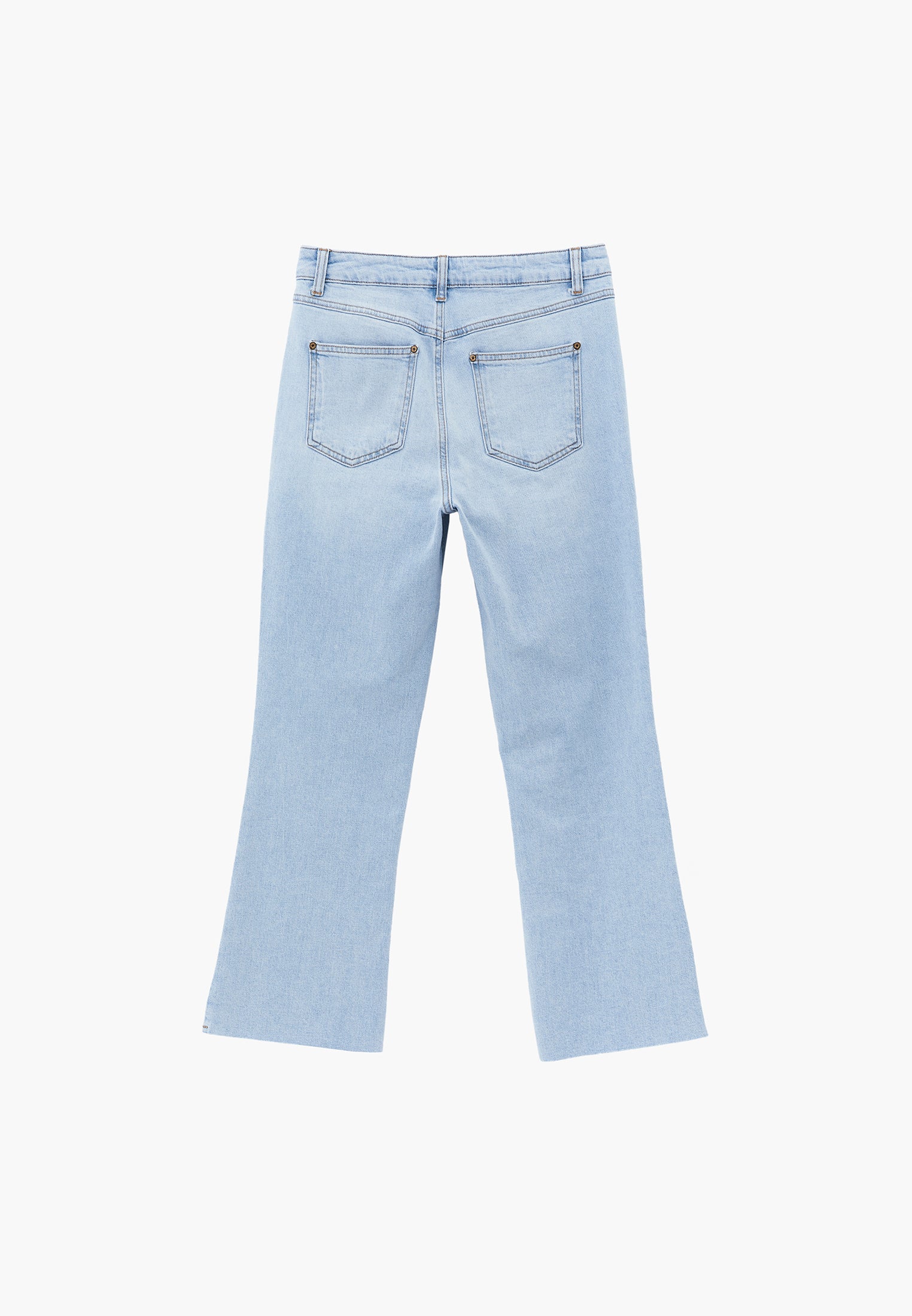 High Waist Pocketed Short Flared Leg Pants - ICE BLUE DENIM