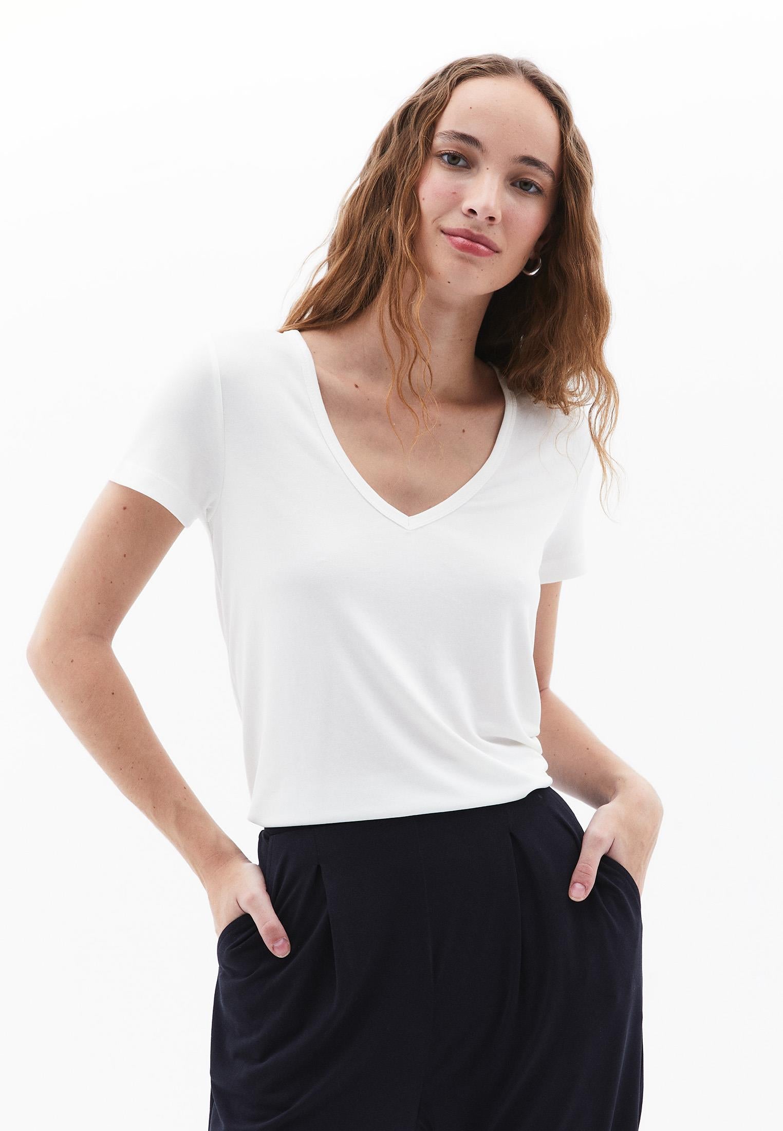V Neck Loose Fit T-Shirt - ICE MILK