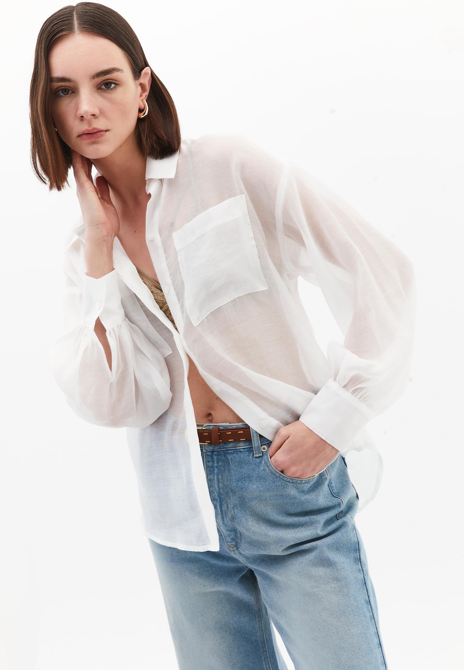 Loose Fit Long Sleeve Buttoned Shirt - ICE MILK