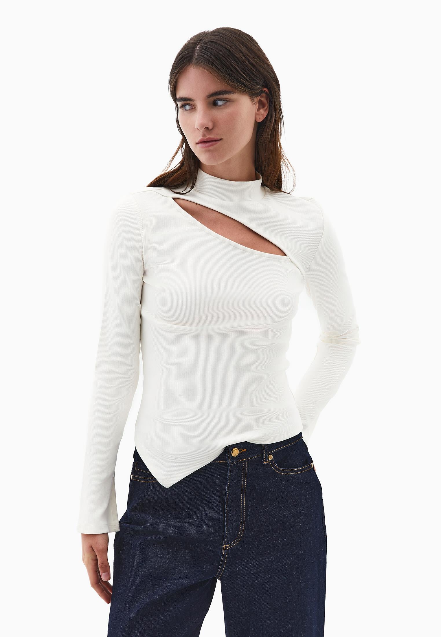 Long Sleeve T-Shirt With Cut Out Details - ICE MILK