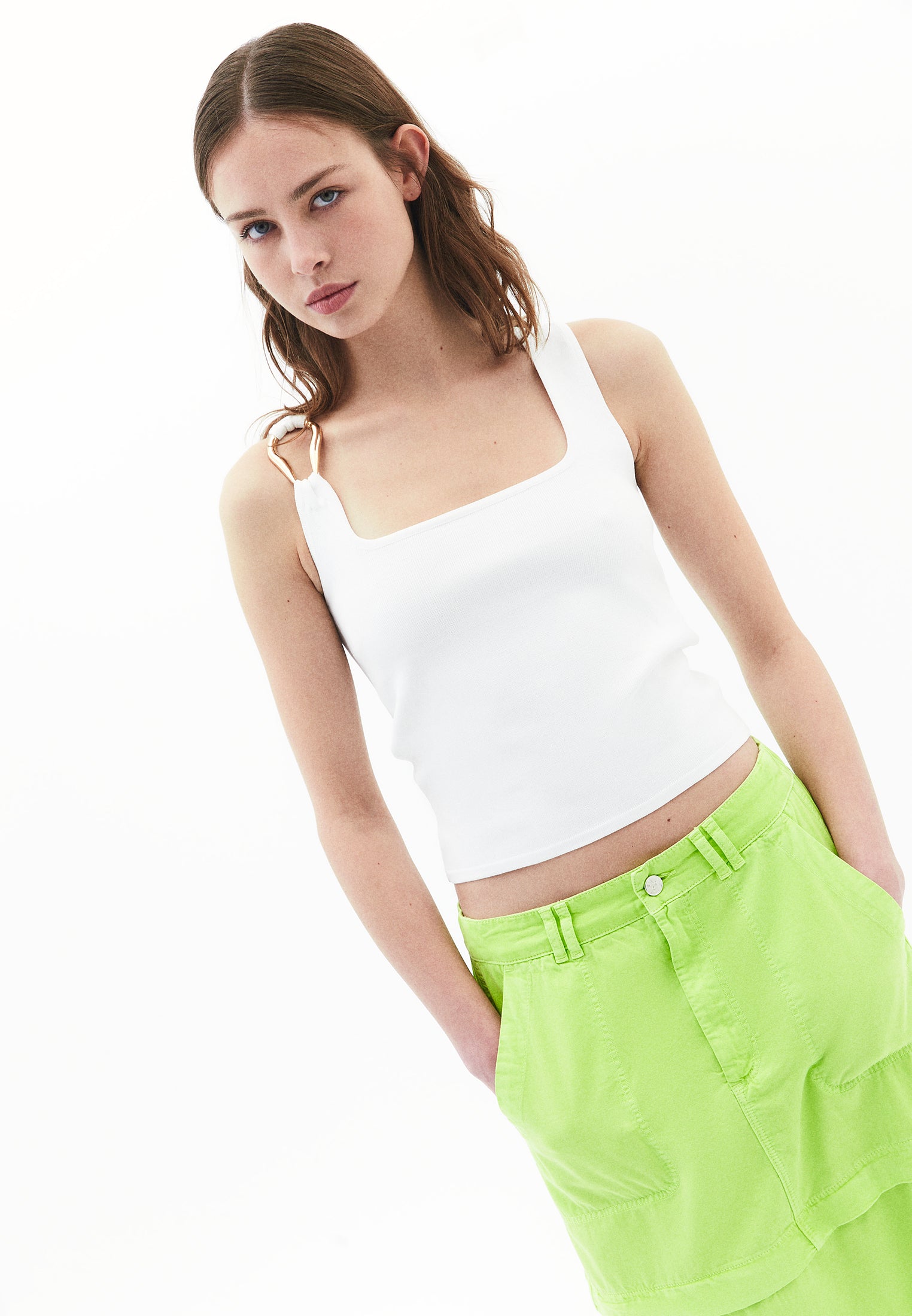 Buckled Crew Neck Tank Top - ICE MILK