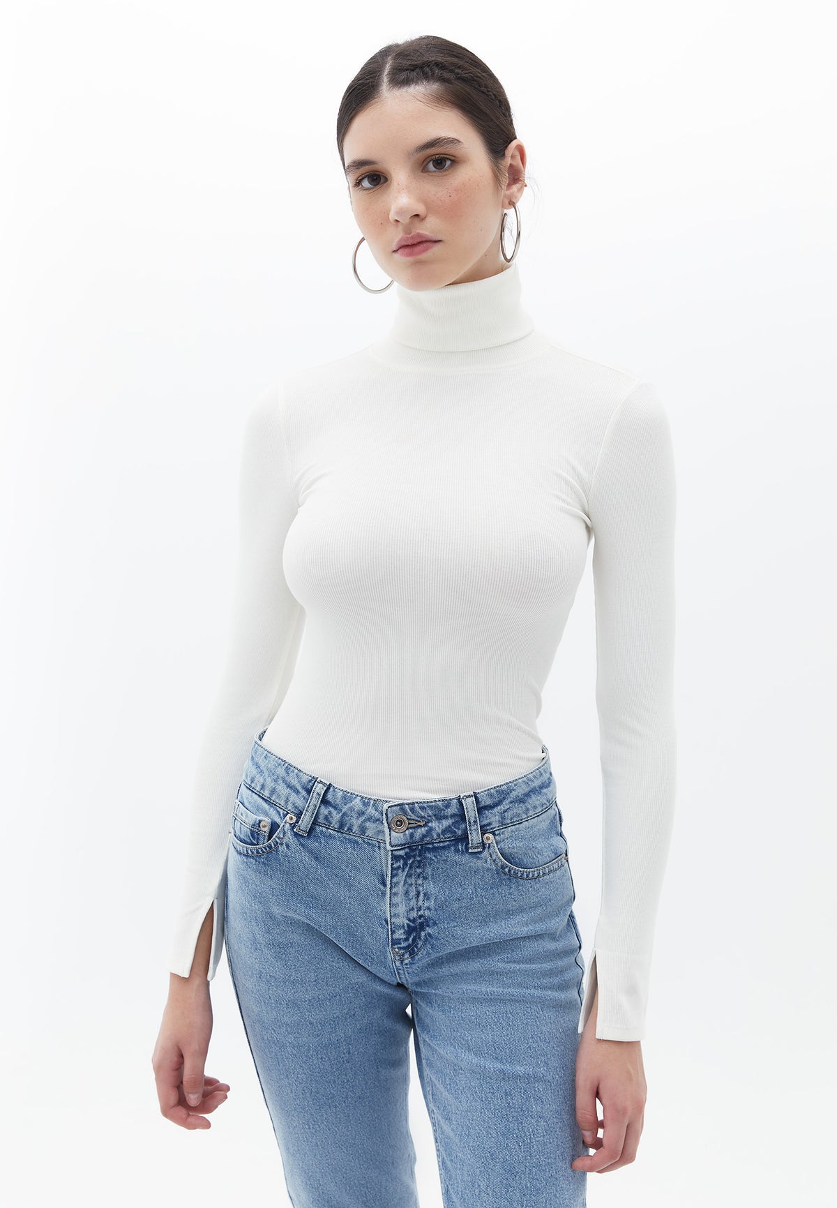 Turtleneck With Slit Detail Bodycon - ICE MILK