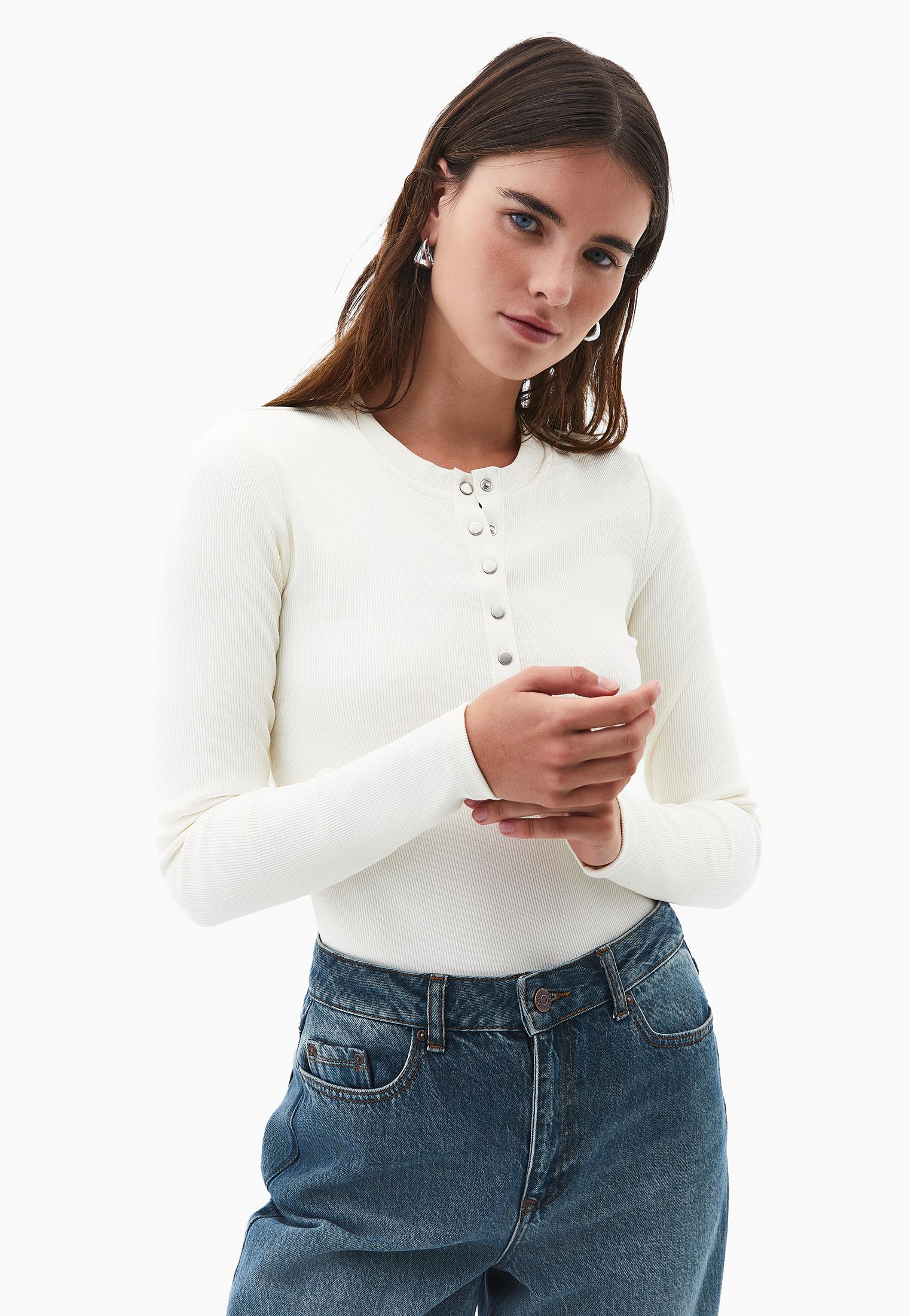 Long Sleeve Crew Neck Bodycon T-Shirt - ICE MILK