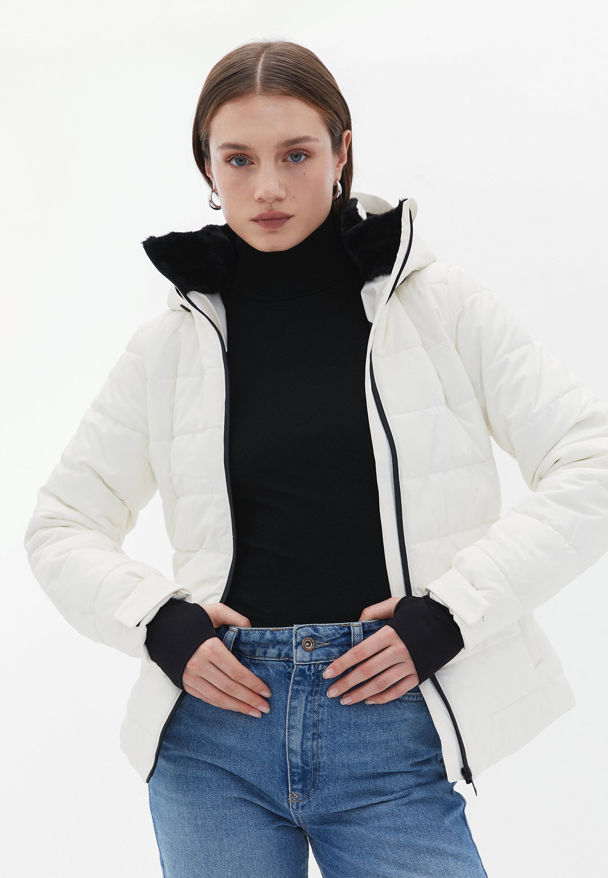 High Neck Long Sleeve Jacket - ICE MILK