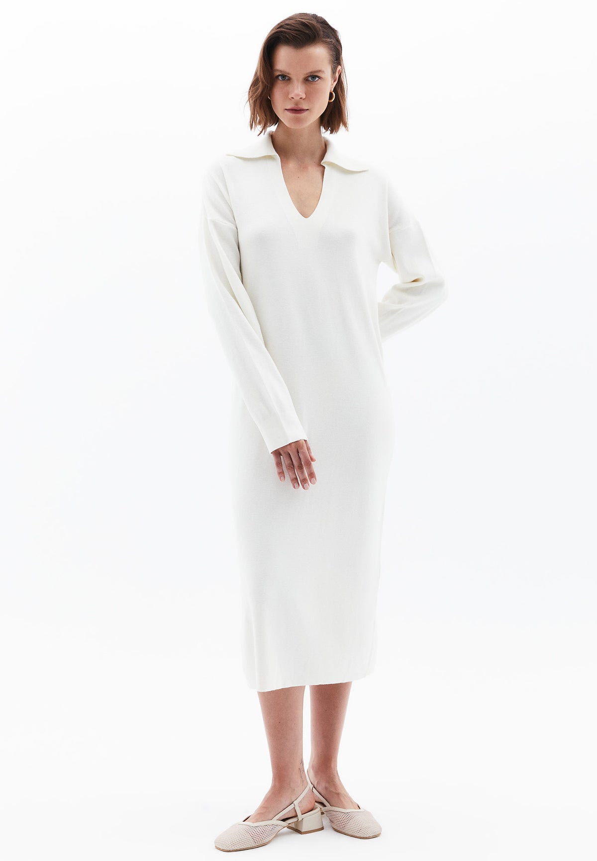 Comfortable Long Polo Collar Dress - ICE MILK