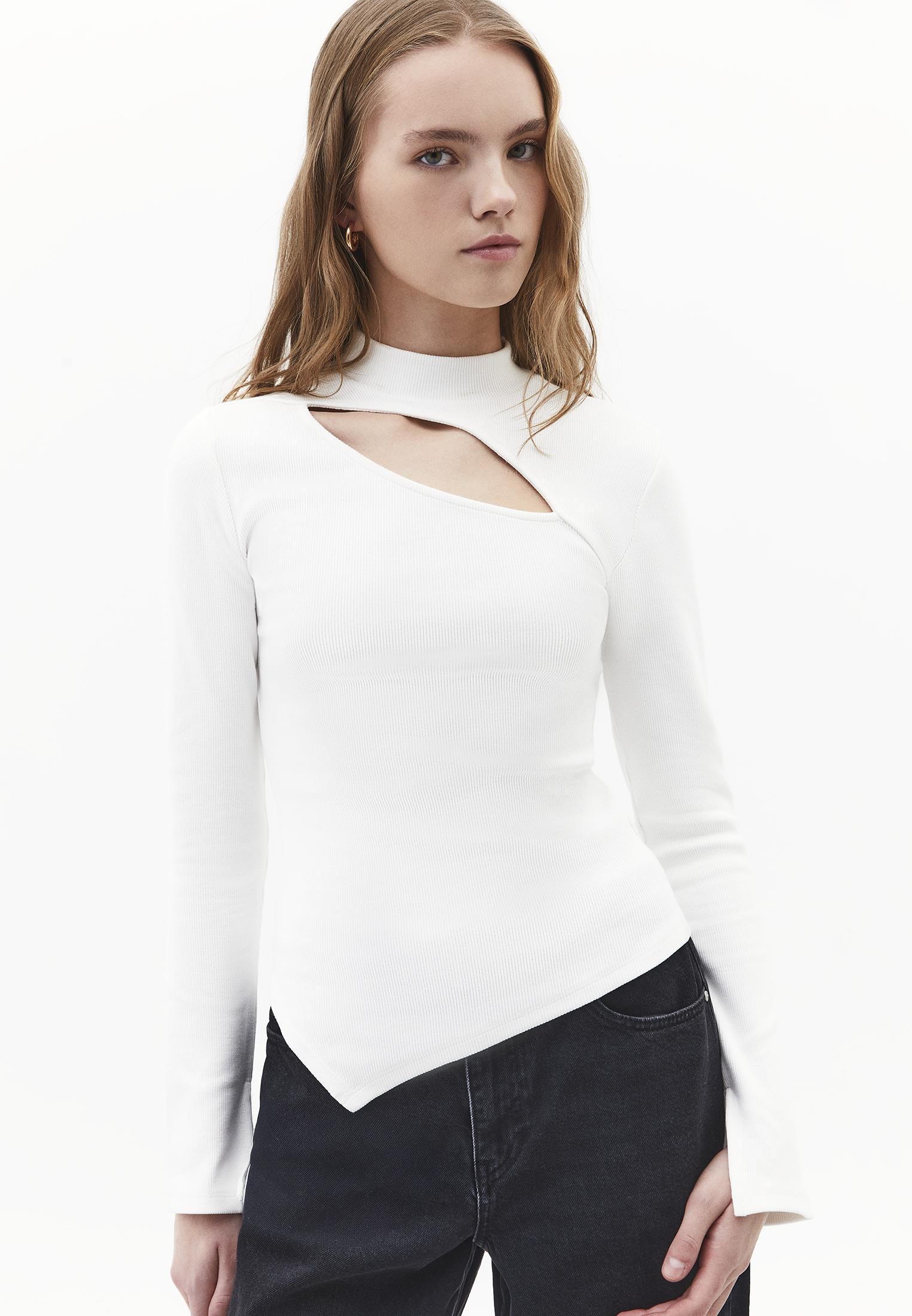 High Neck Cut Out Detail Bodycon T-Shirt - ICE MILK