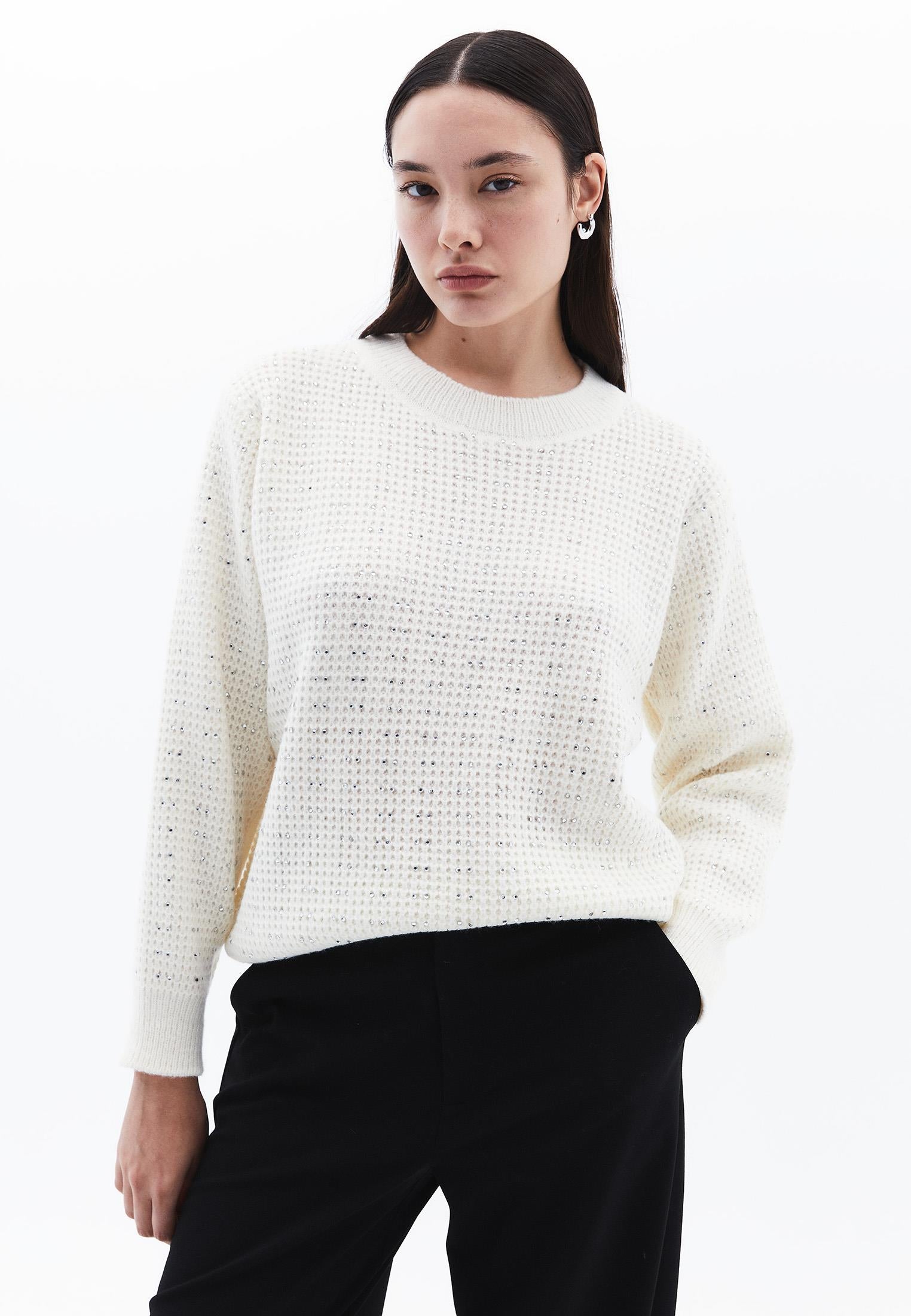 Crew Neck Long Sleeve Sweater - ICE MILK