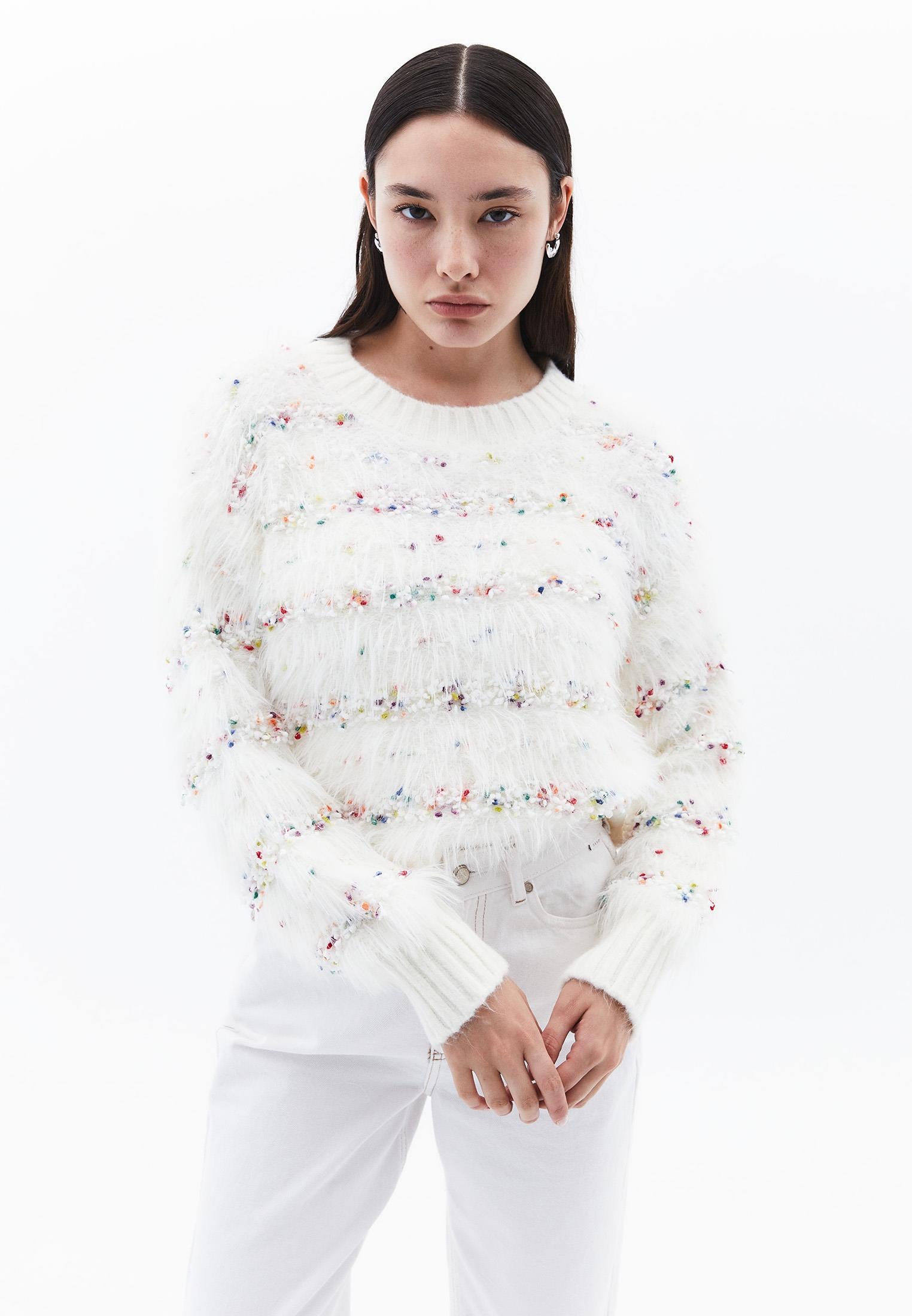 High Neck Long Sleeve Sweater With Tassel Details - ICE MILK