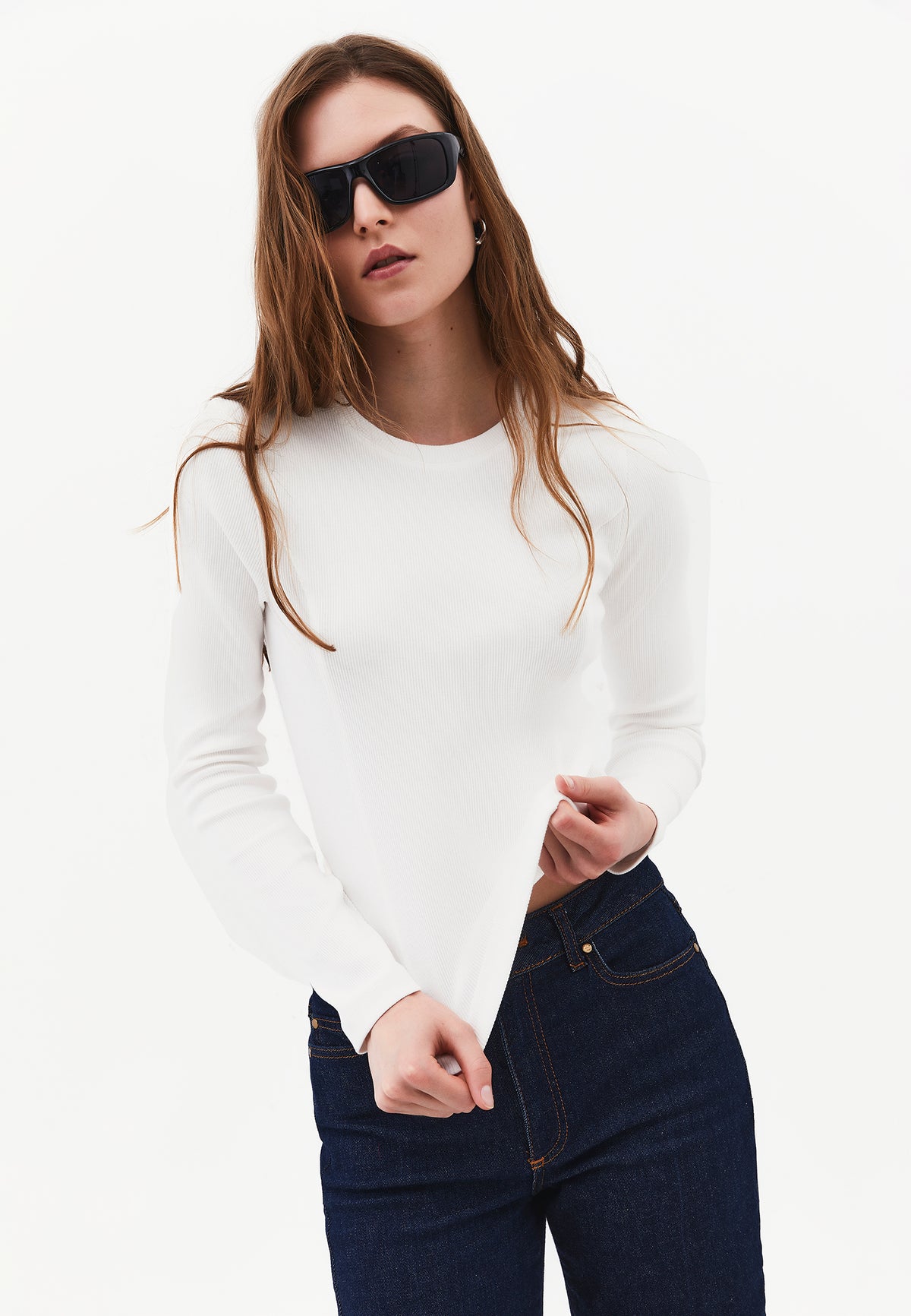 Crew Neck Long Sleeve T-Shirt - ICE MILK