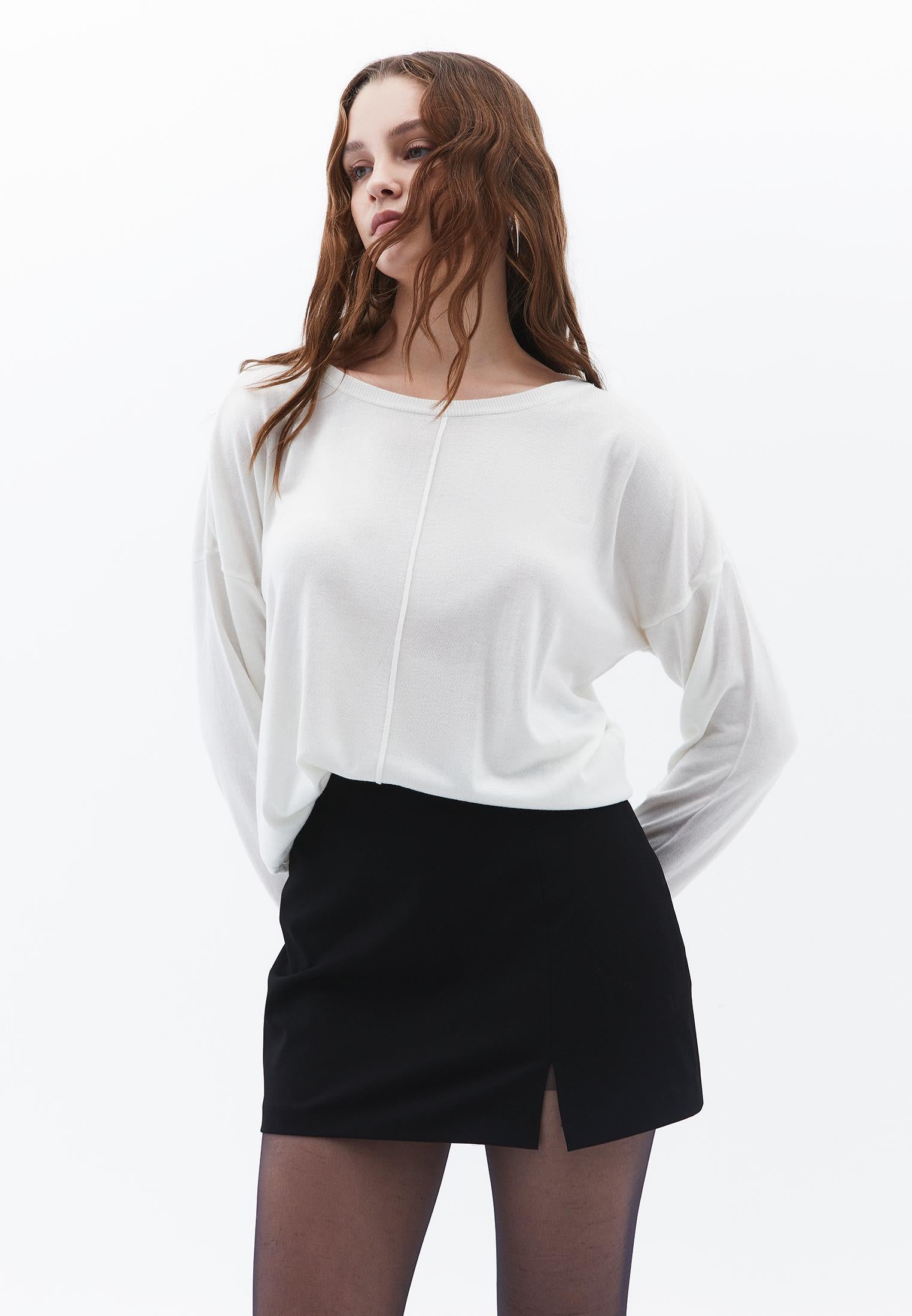 Knitted Boat Neck Sweater - ICE MILK