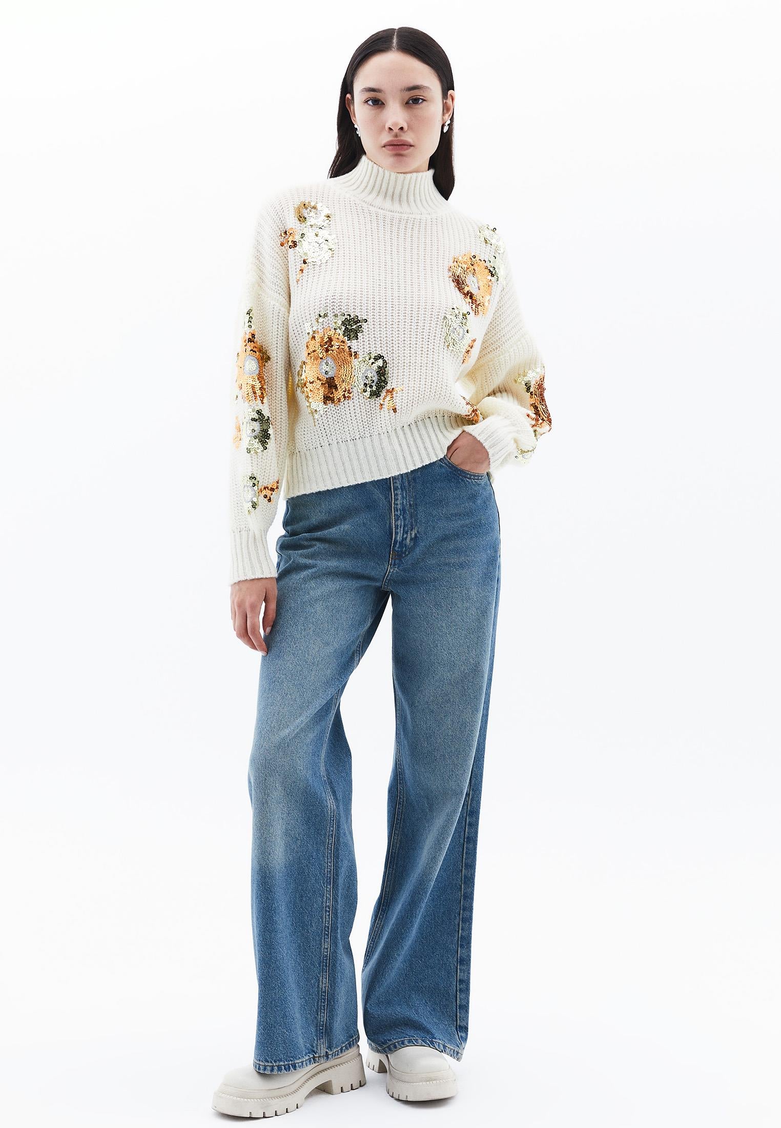 High Neck Sequin Sweater - ICE MILK