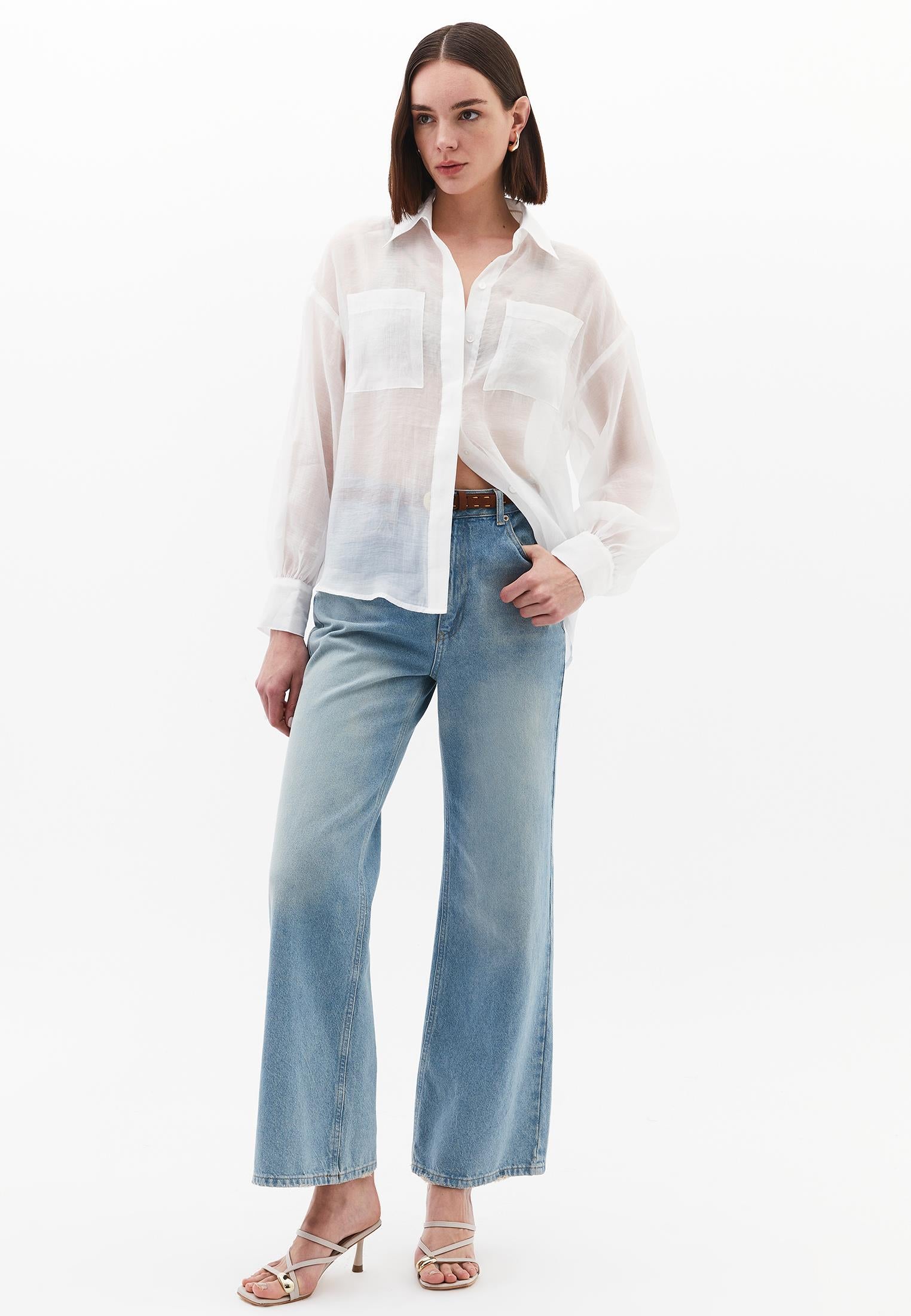 Loose Fit Long Sleeve Buttoned Shirt - ICE MILK