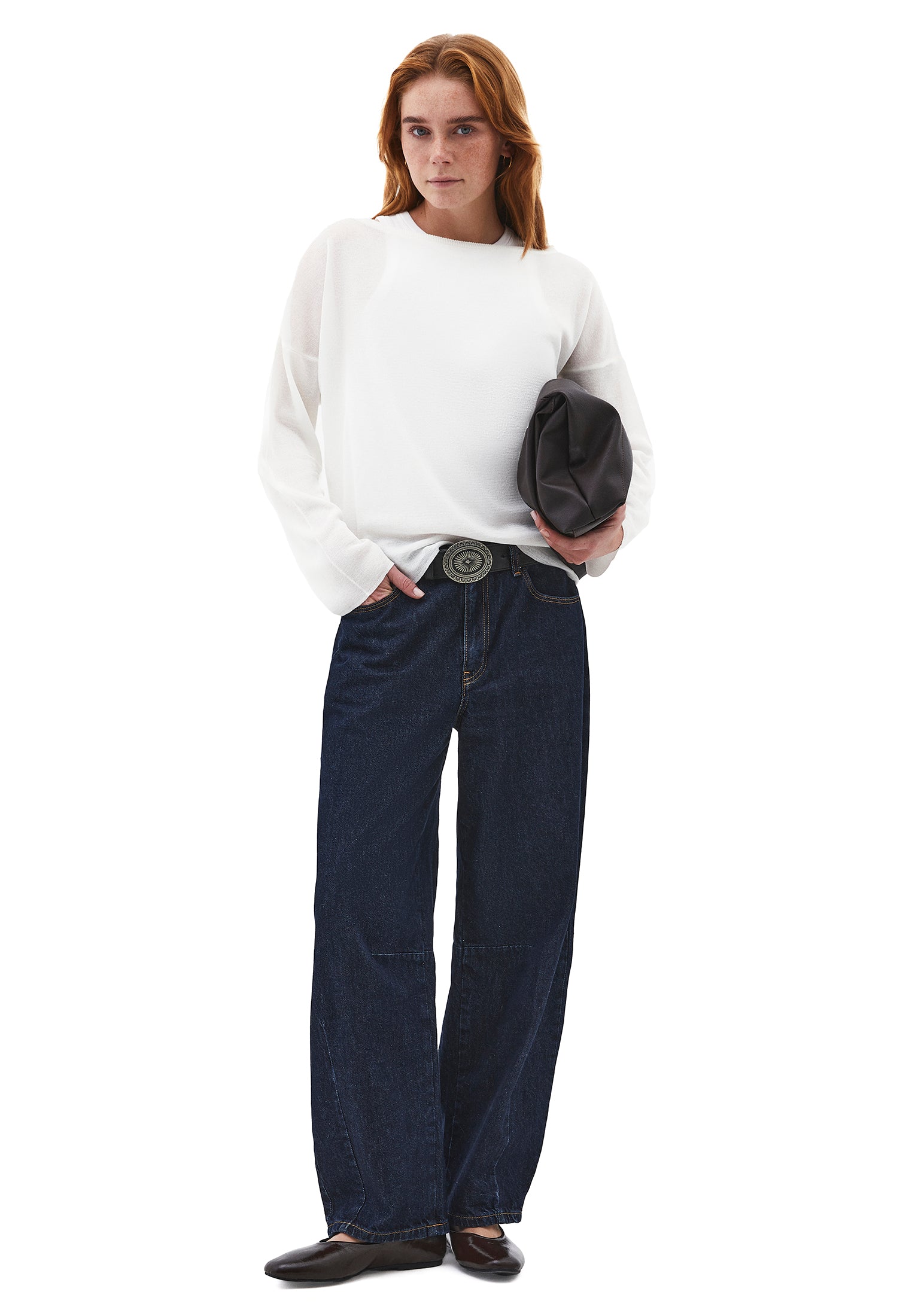 Boat Neck Long Sleeve Sweater - ICE MILK