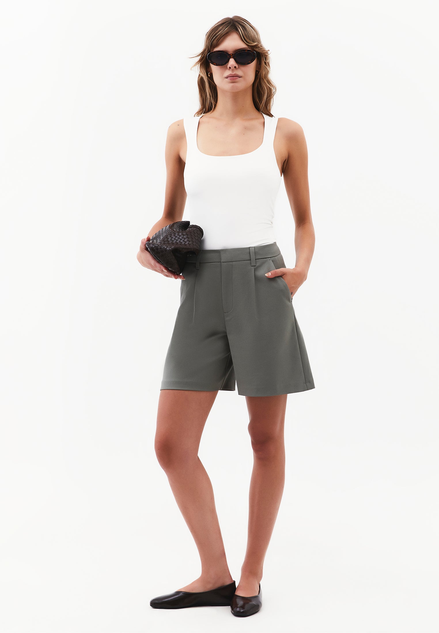 Square Neck Bodycon Standard Tank Top - ICE MILK
