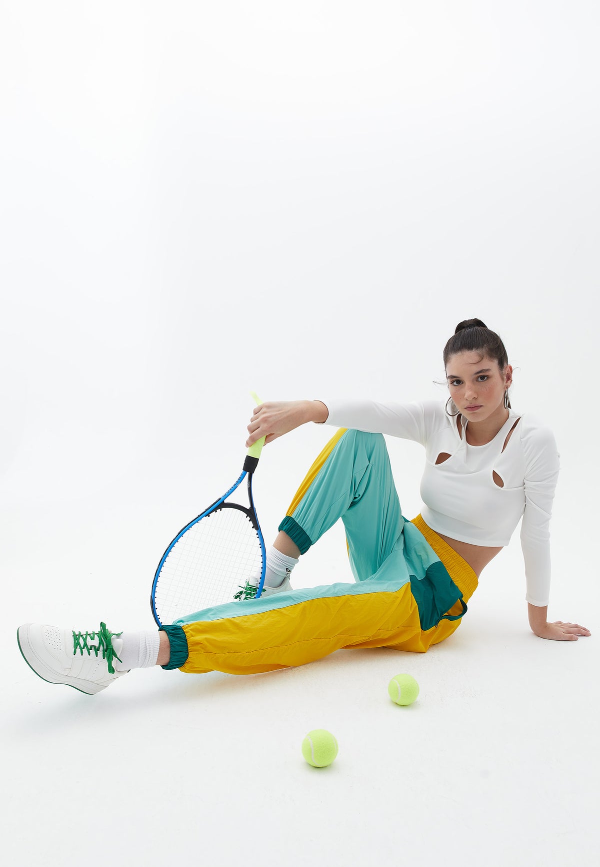 Asymmetric Neck Long Sleeve Cropped T-Shirt - ICE MILK