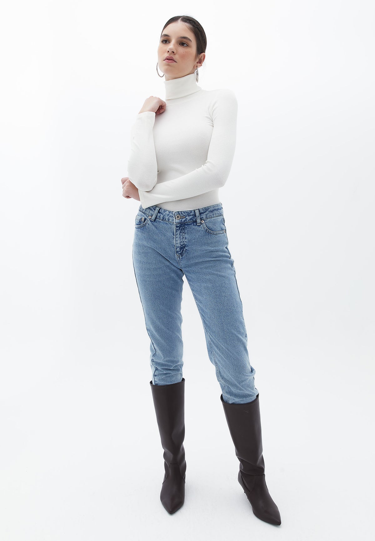 Turtleneck With Slit Detail Bodycon - ICE MILK