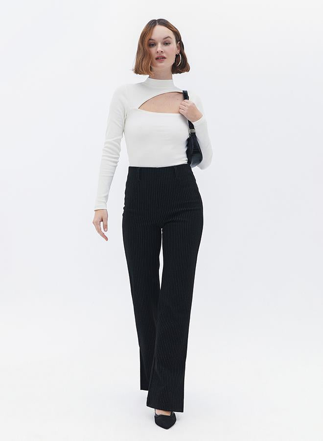 High Neck Long Sleeve Bodycon T-Shirt - ICE MILK