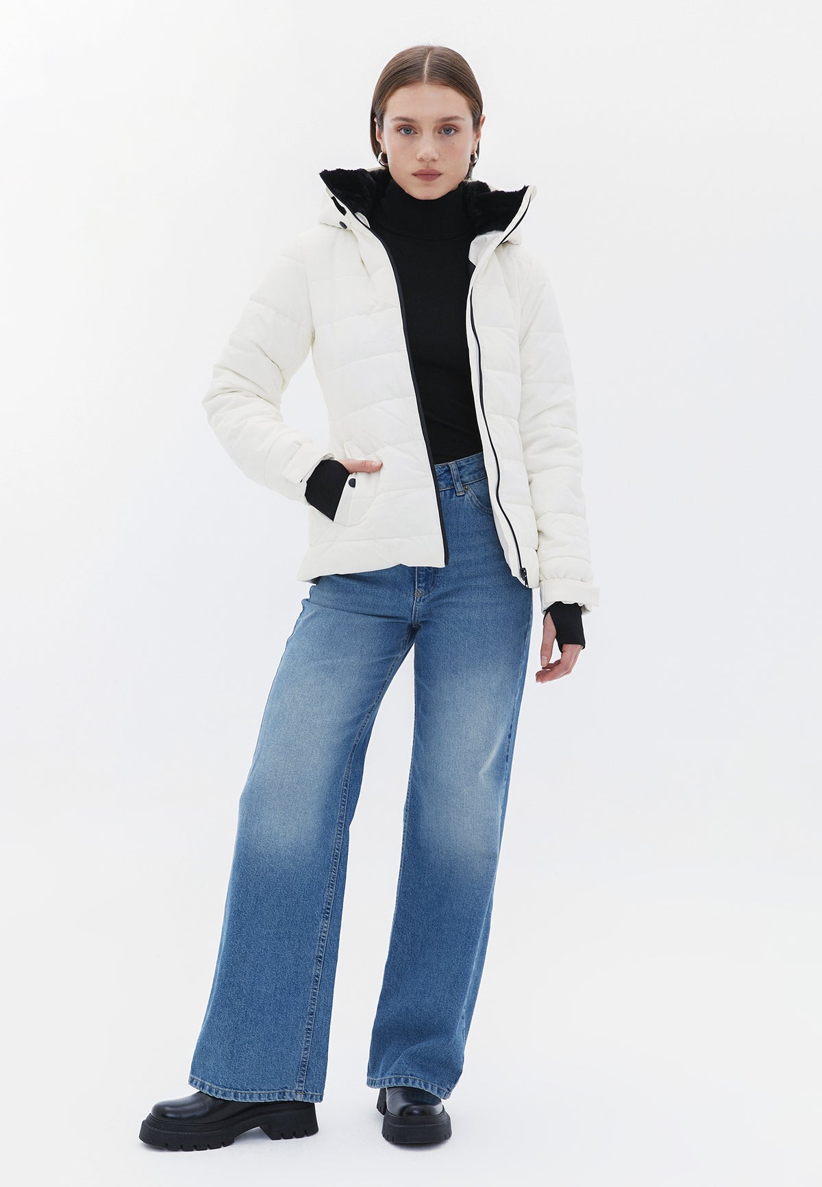 High Neck Long Sleeve Jacket - ICE MILK