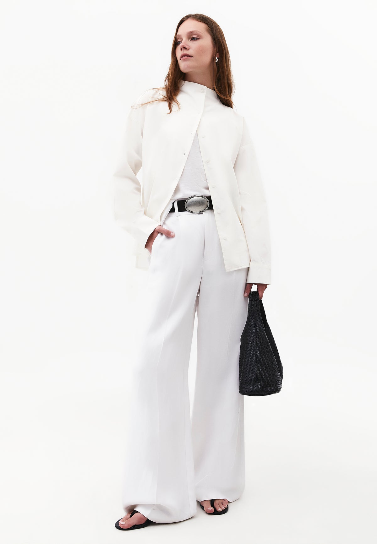 Shirt with Mandarin Collar, Long Sleeves and Buttons - ICE MILK