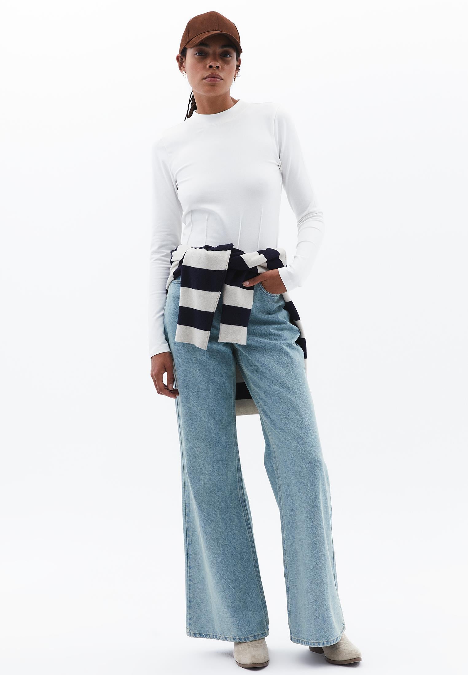 High Neck Long Sleeve T-Shirt - ICE MILK