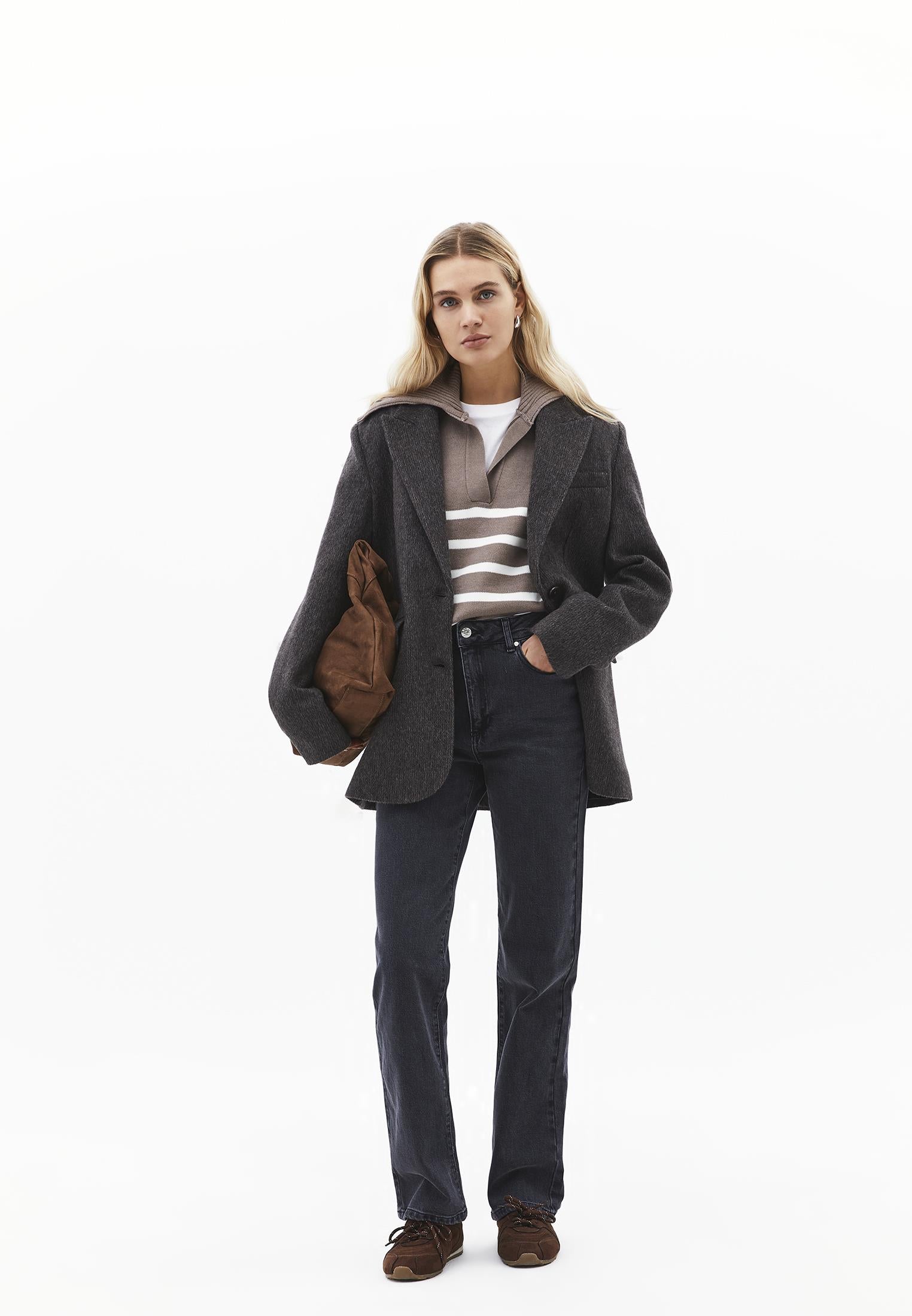 Striped Polo Collar Knit Sweater - MOREL/ICE MILK
