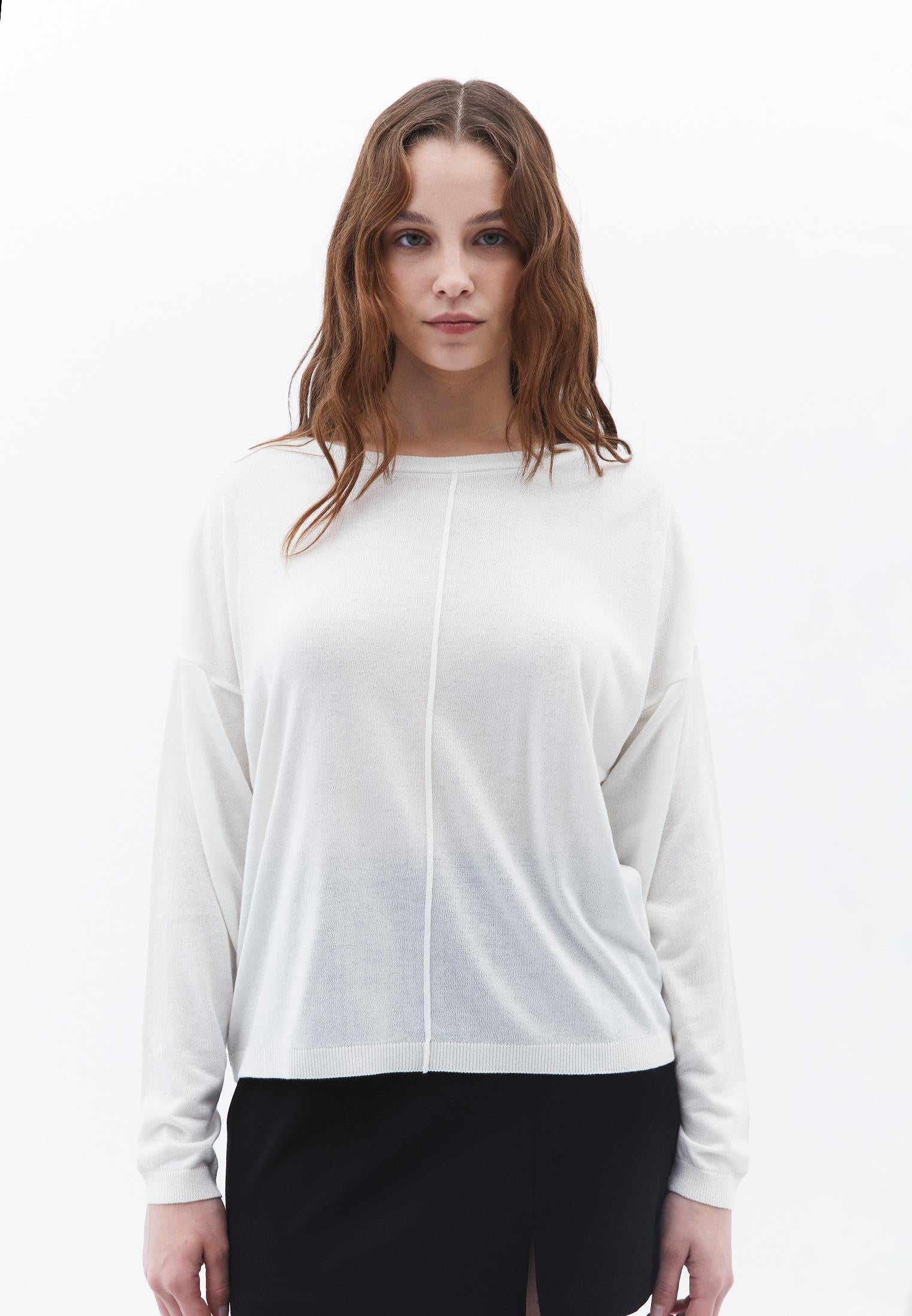 Knitted Boat Neck Sweater - ICE MILK