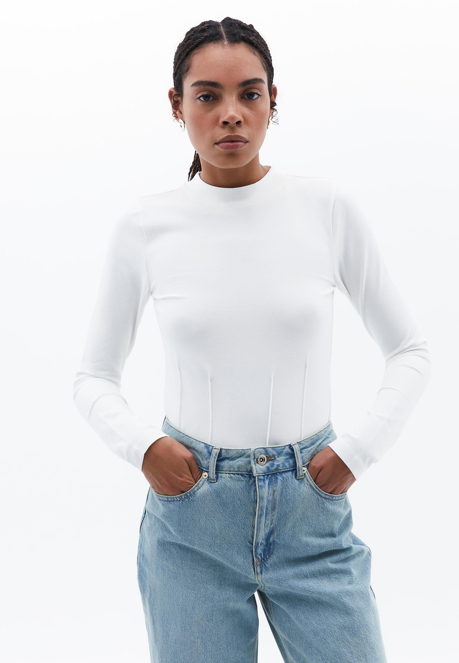 High Neck Long Sleeve T-Shirt - ICE MILK