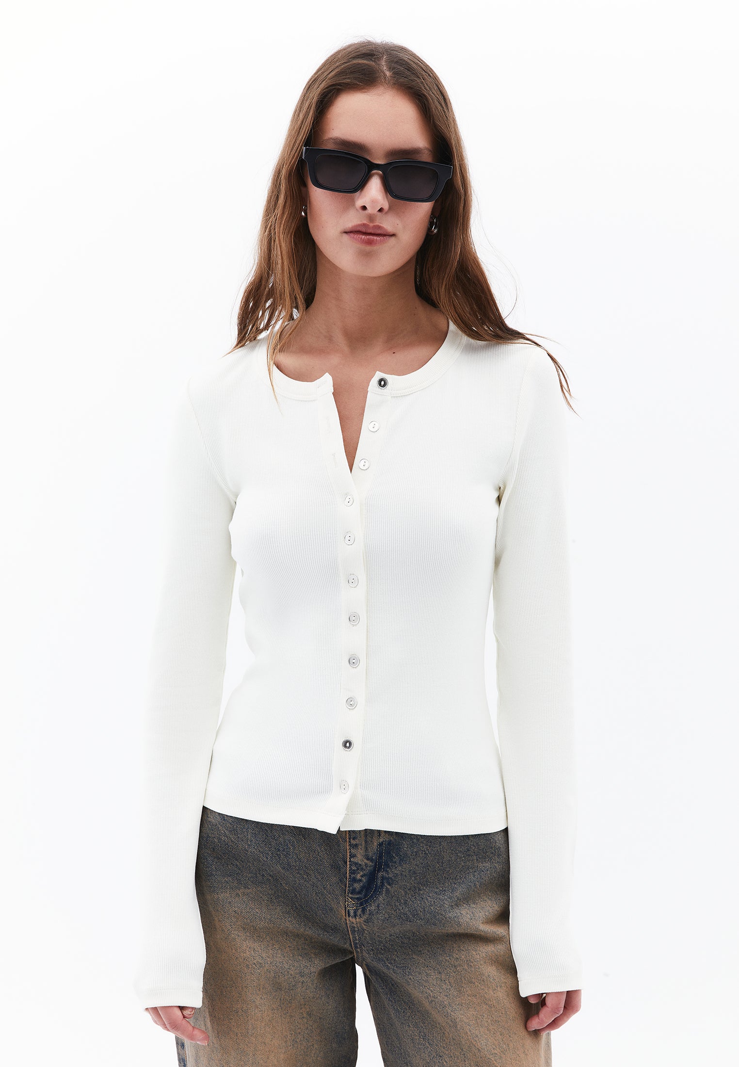 Long Sleeve Crew Neck Bodycon T-Shirt - ICE MILK