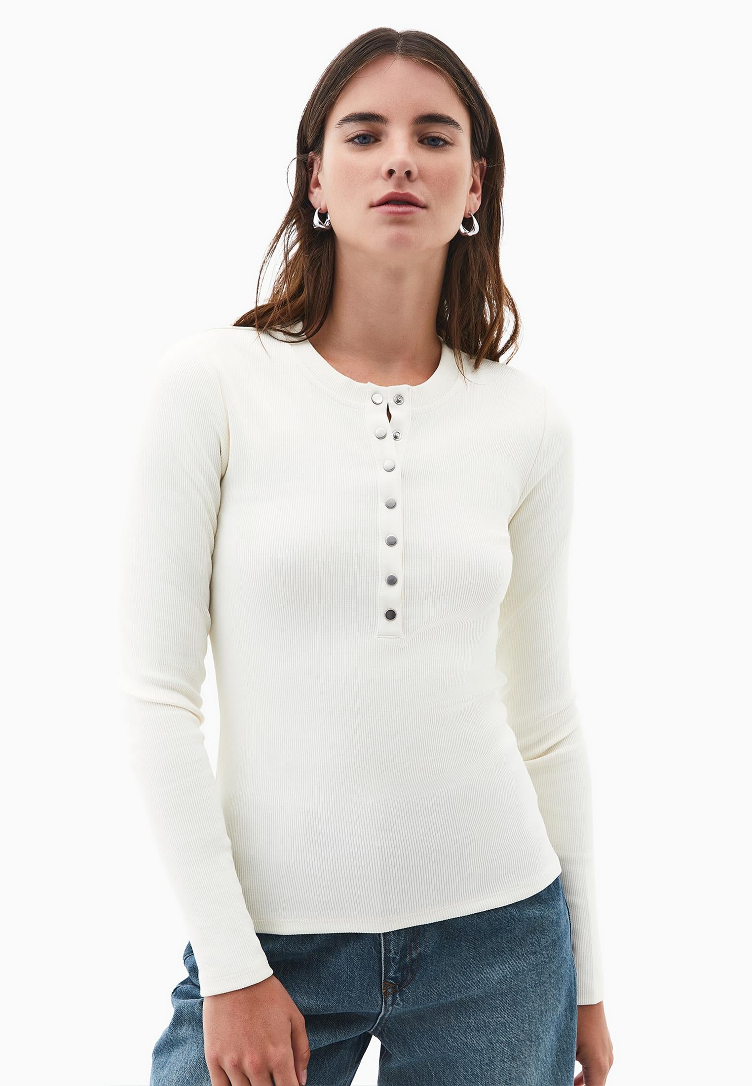 Long Sleeve Crew Neck Bodycon T-Shirt - ICE MILK