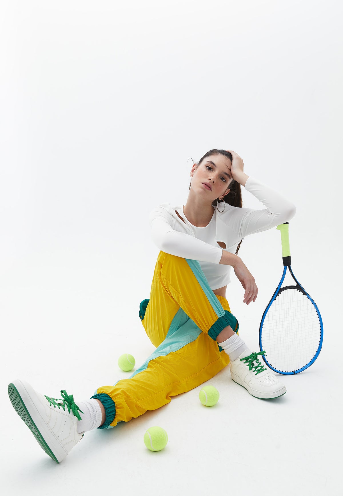 Asymmetric Neck Long Sleeve Cropped T-Shirt - ICE MILK