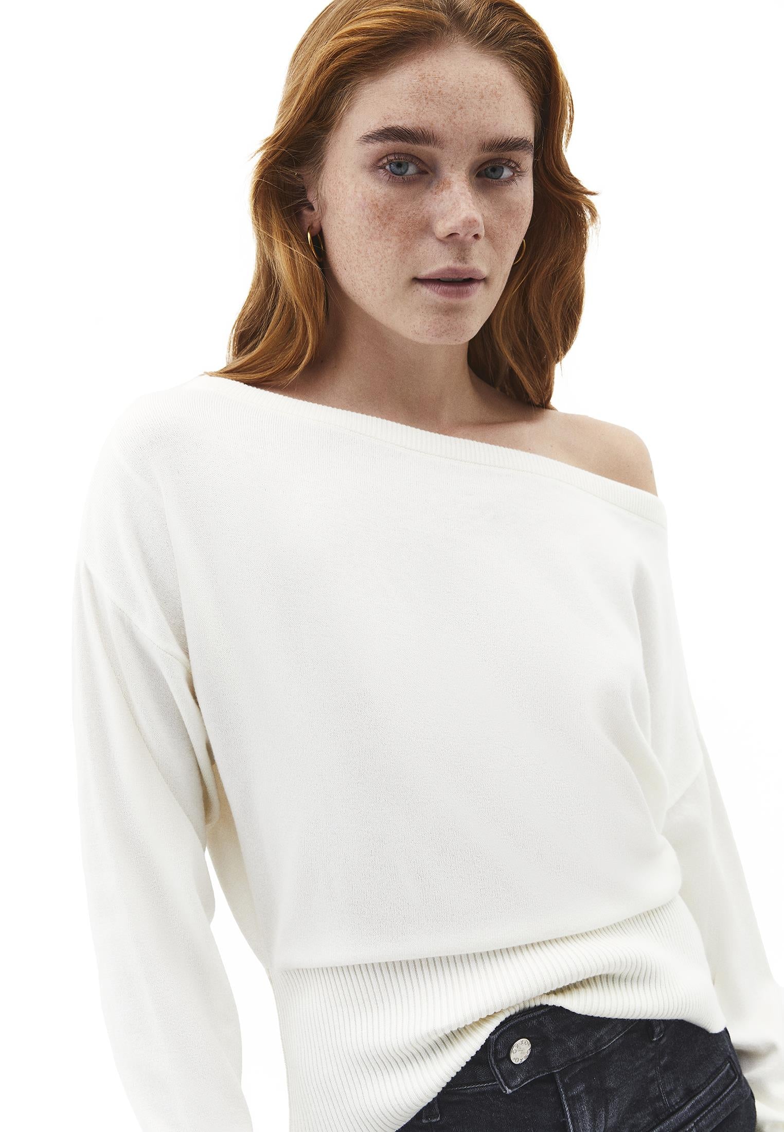 Boat Neck Long Sleeve Sweater - ICE MILK