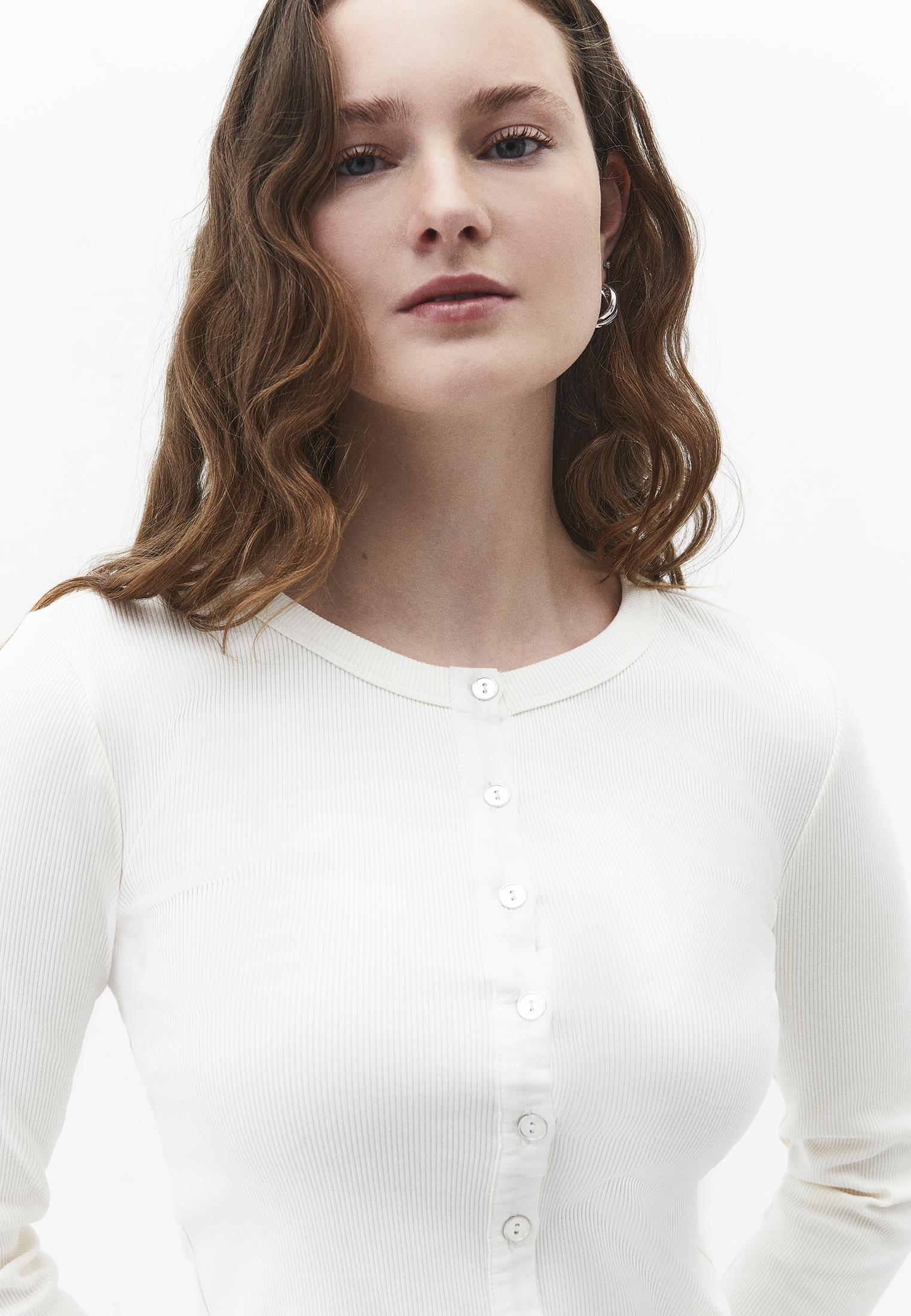 Button Detailed Crew Neck Long Sleeve T-Shirt - ICE MILK